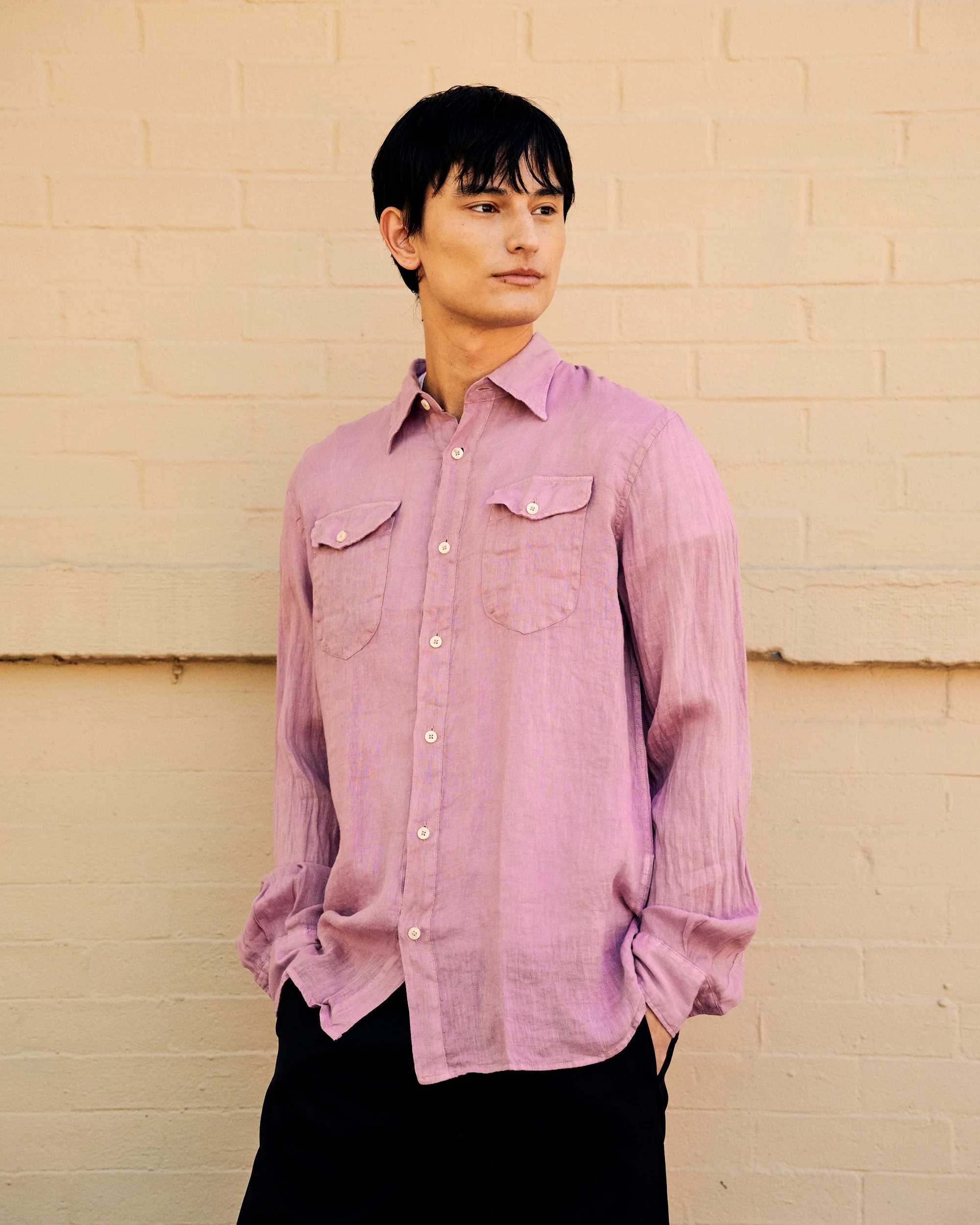 Dallas Linen Overshirt Dark Mauve - Image 3