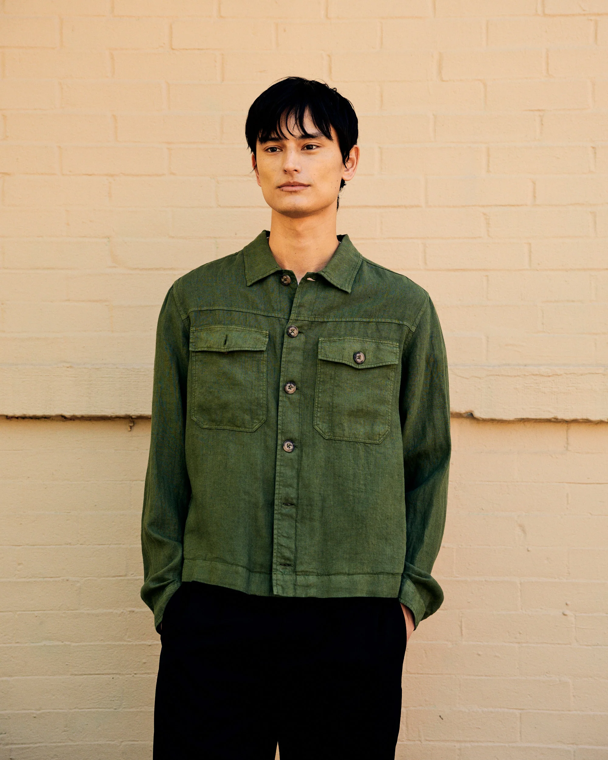 Mitchell Linen Jacket Army Green - Image 4