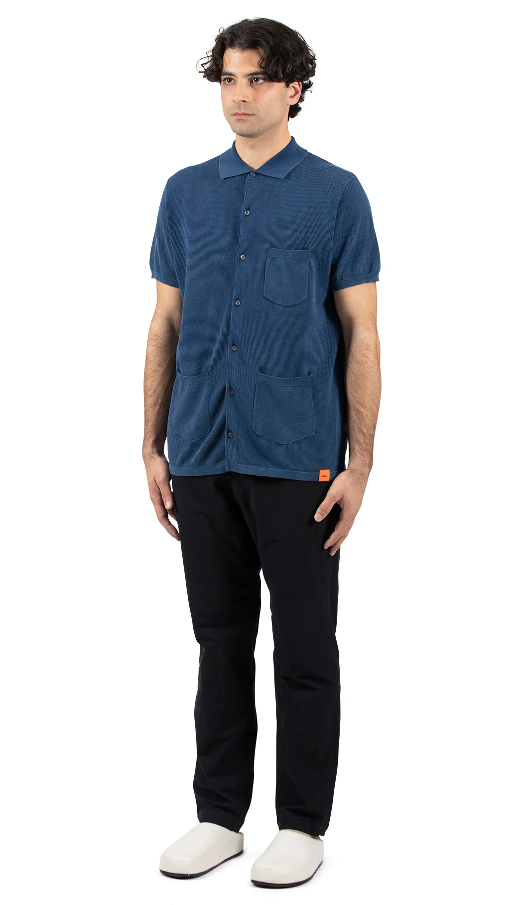 Three Pocket Knit Pullover Blue Cotton - Image 3