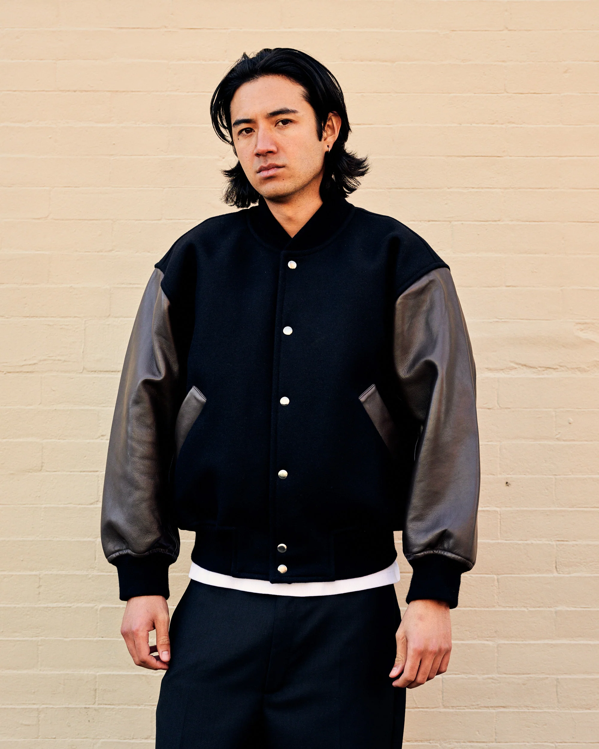 Alph Jacket Leather Melton Wool Black Cocoa - Image 3