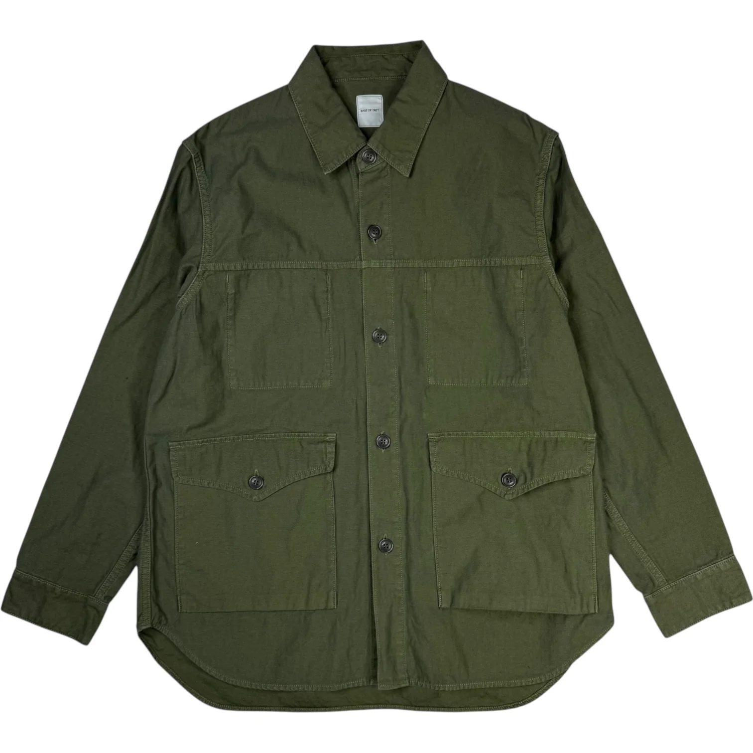 Back Satin Long Shirt Jacket Olive Cotton Linen