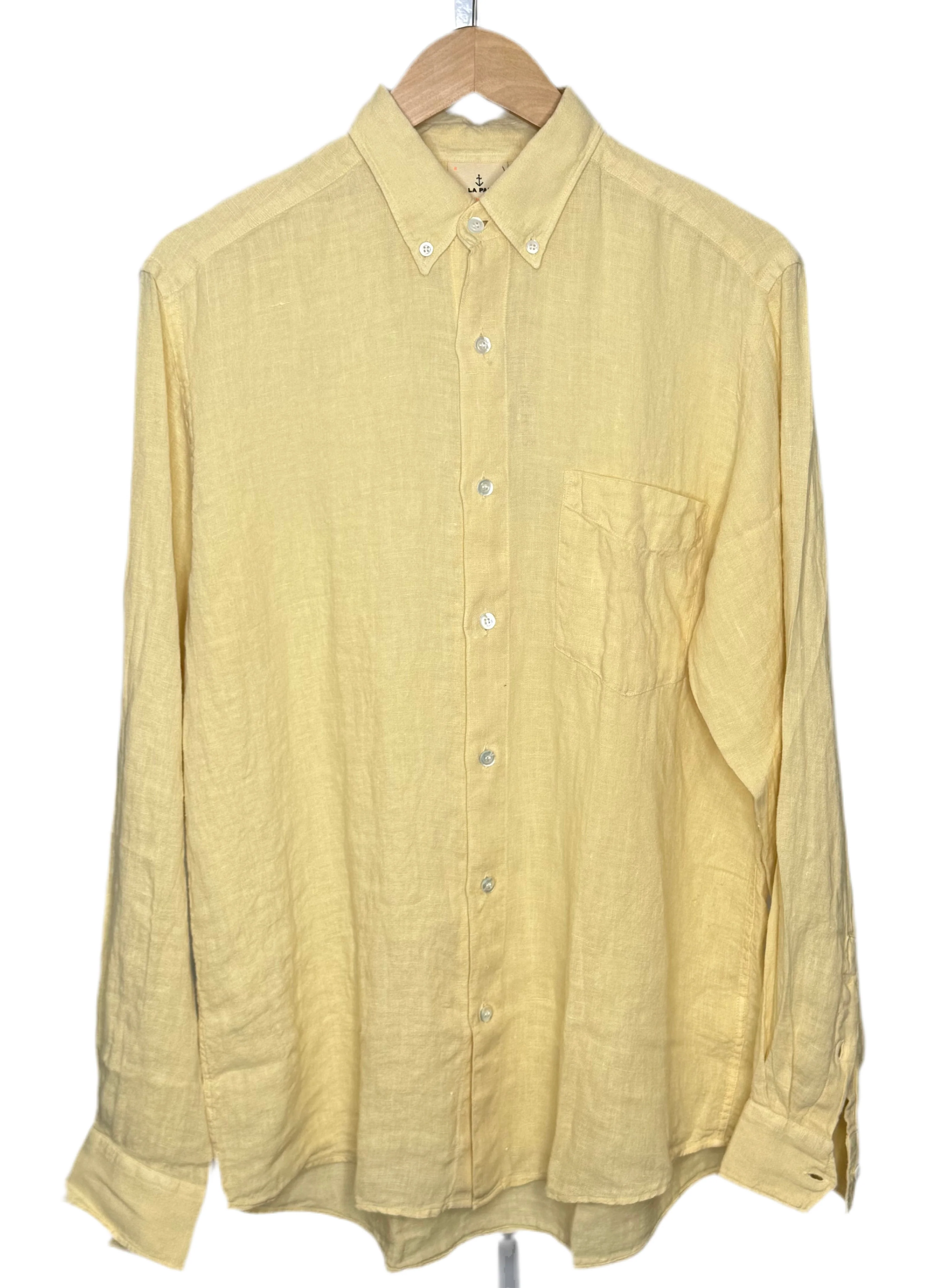 Bastos Loose Fit Button Down Shirt Pale Yellow Linen