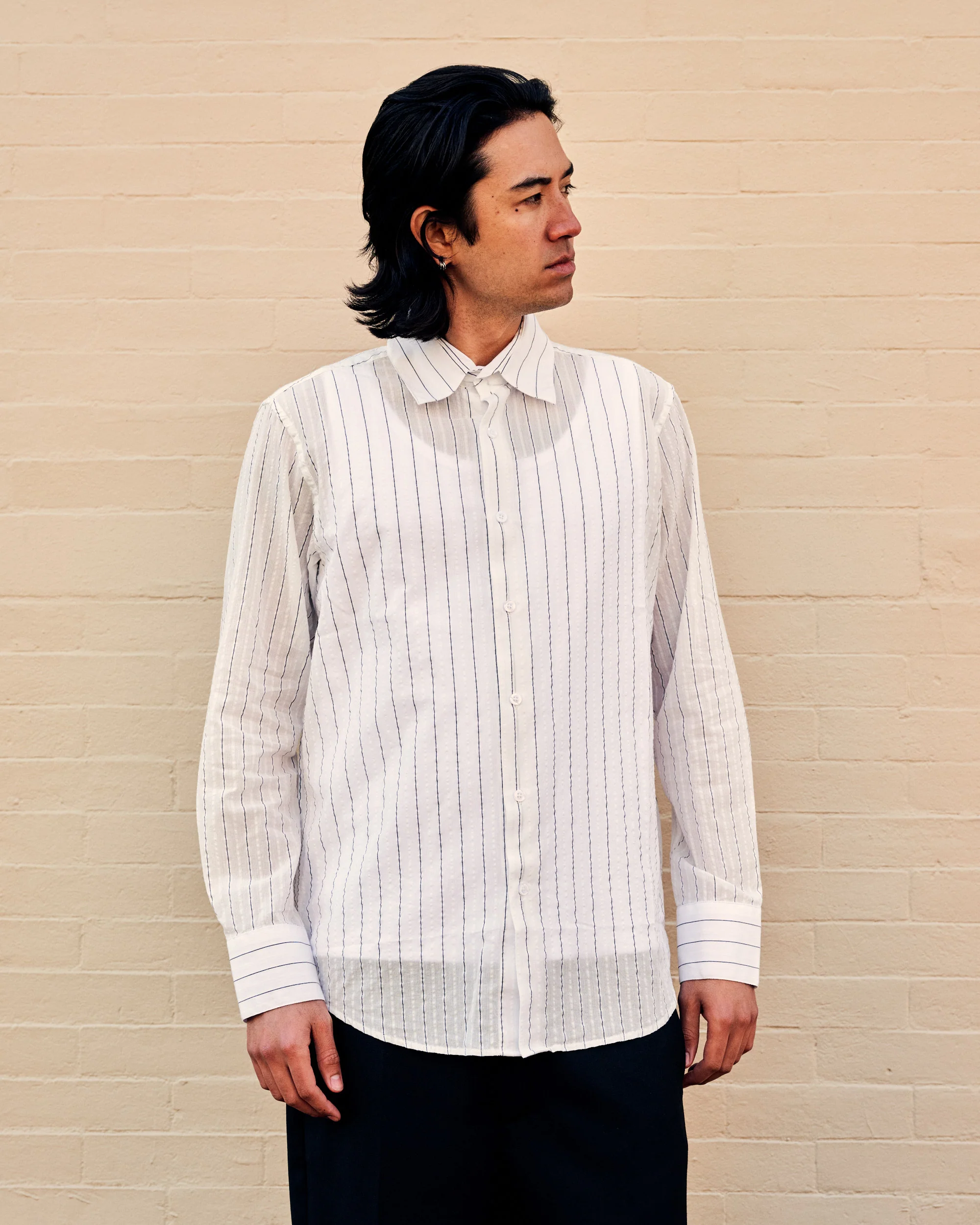 Business Shirt White Blue Stripe