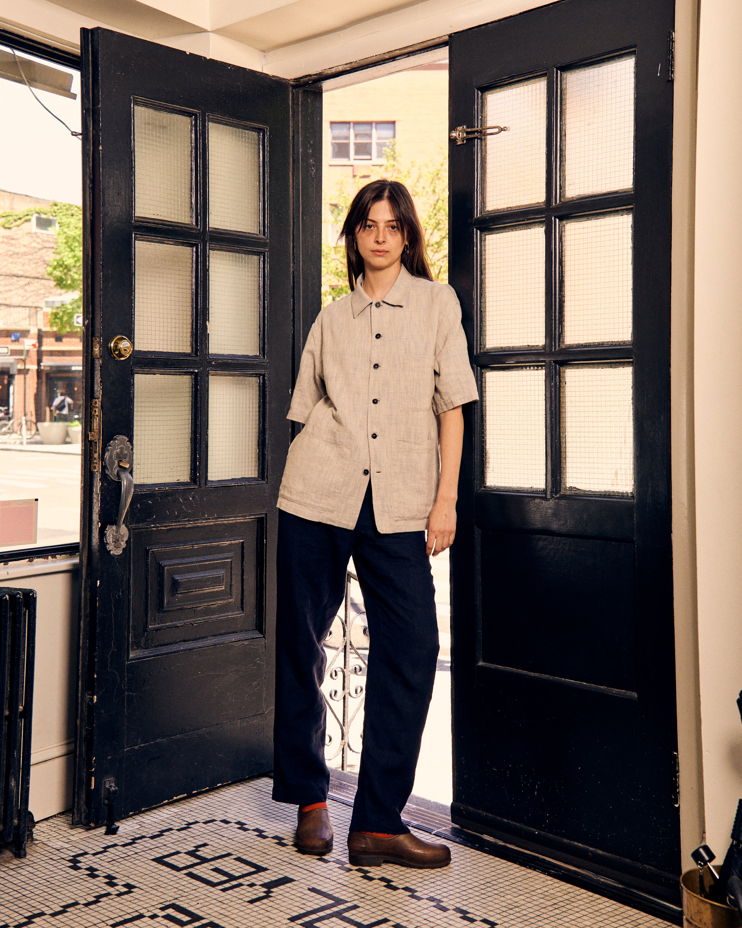 Canasta Trousers Navy Linen Herringbone - Image 4