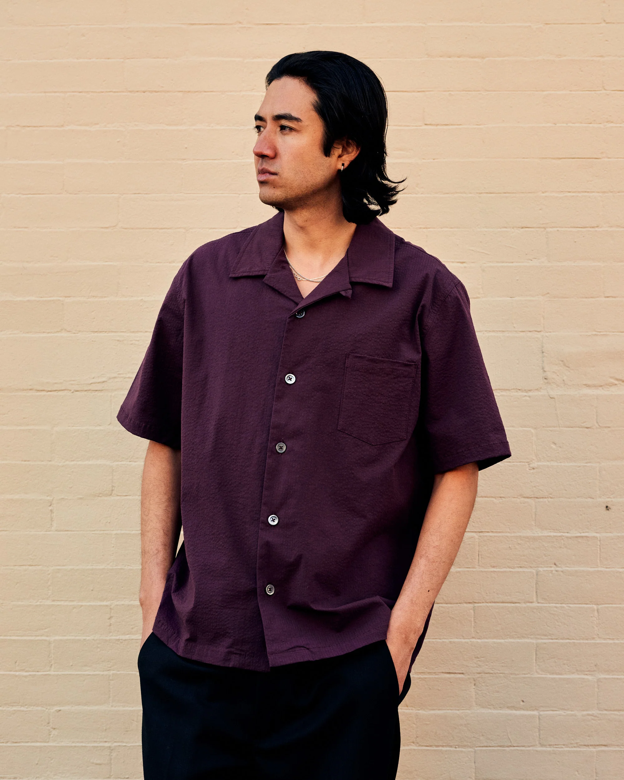 Cocktail Shirt Seersucker Burgandy - Image 2