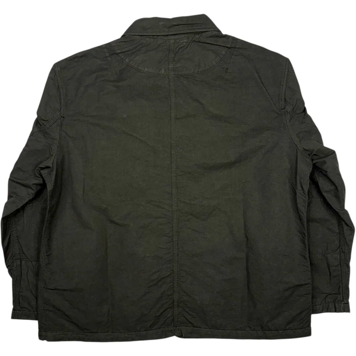 Construction Jacket Dark Green Garment Dyed Cotton Linen - Image 2