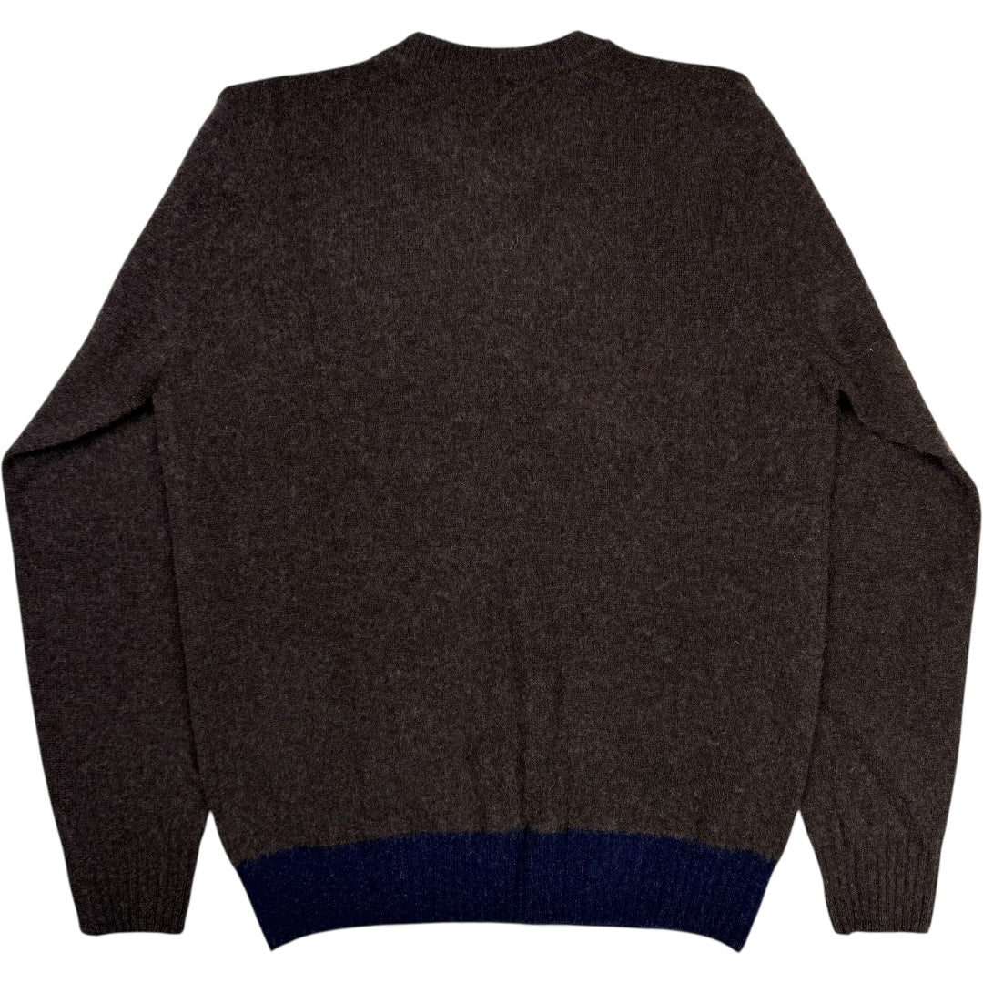 Crewneck Brushed Wool Sweater Brown Navy - Image 2