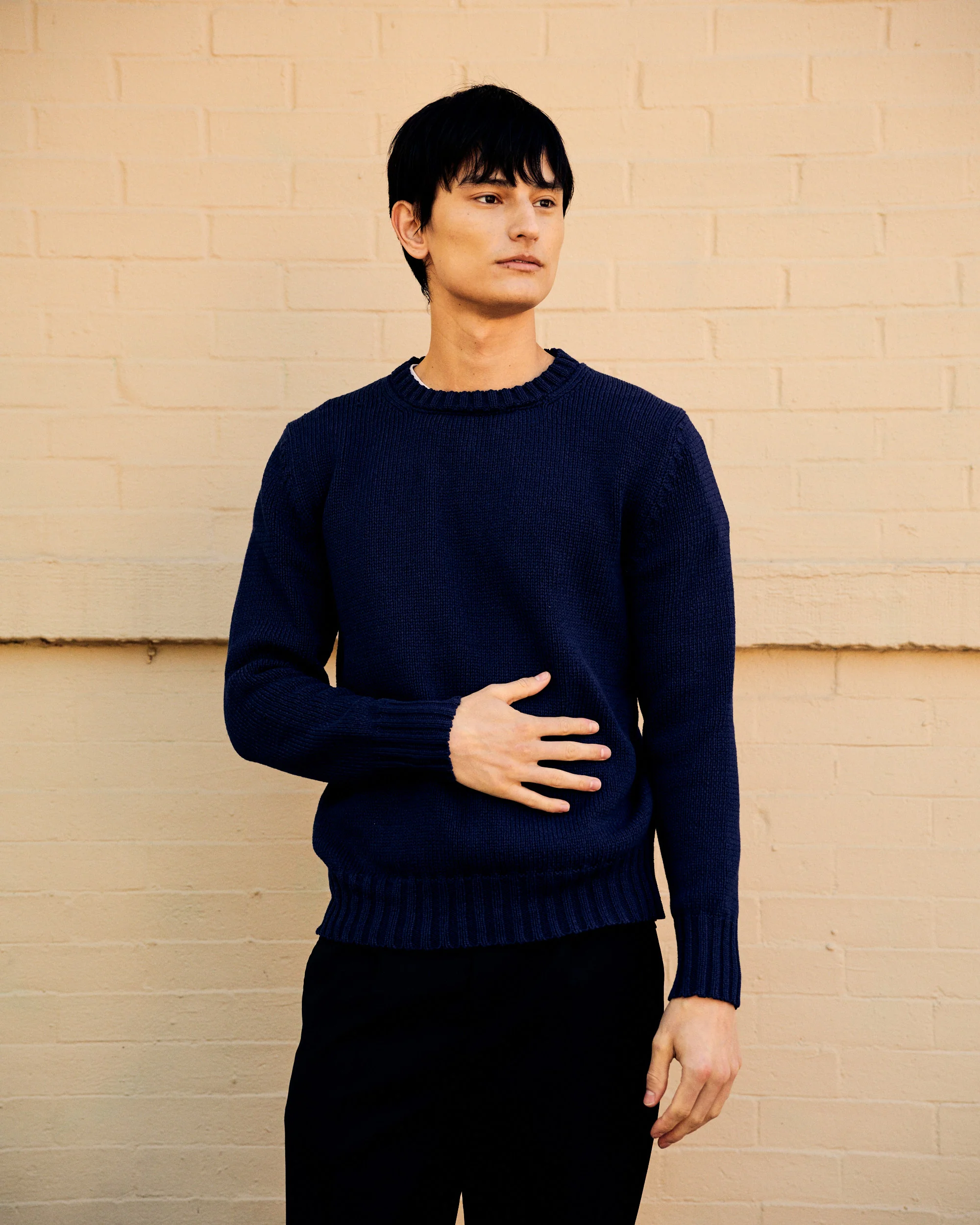 Crewneck Sweater Tricotine Cotton Yarn Navy - Image 3