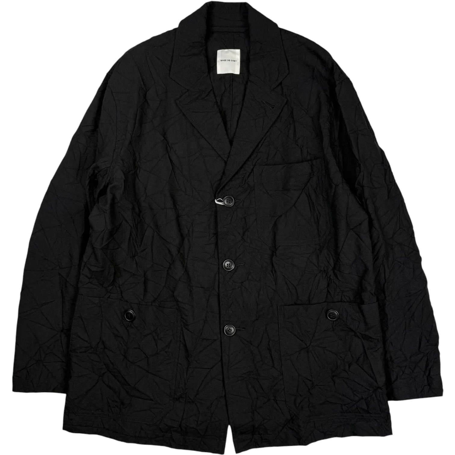 Crinkle Wool Linen Black Coverall Jacket