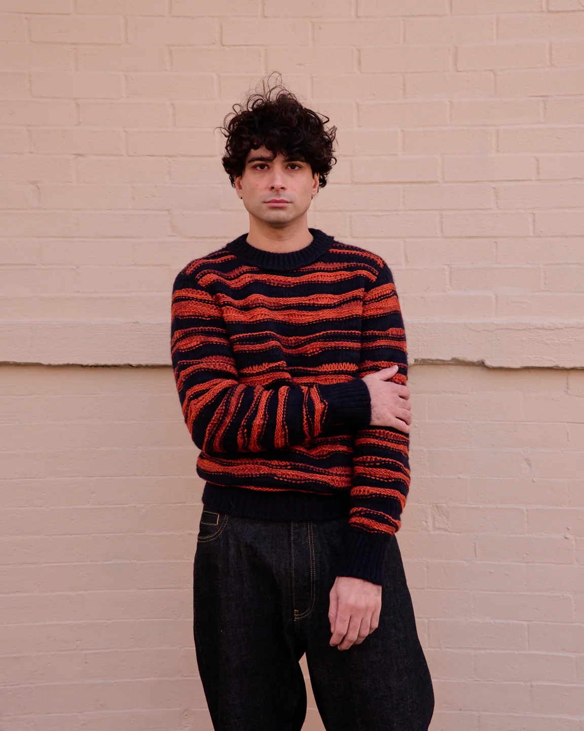 Cueva x Doppiaa FW24 Collaboration Round Neck Black Orange Stripe - Image 5