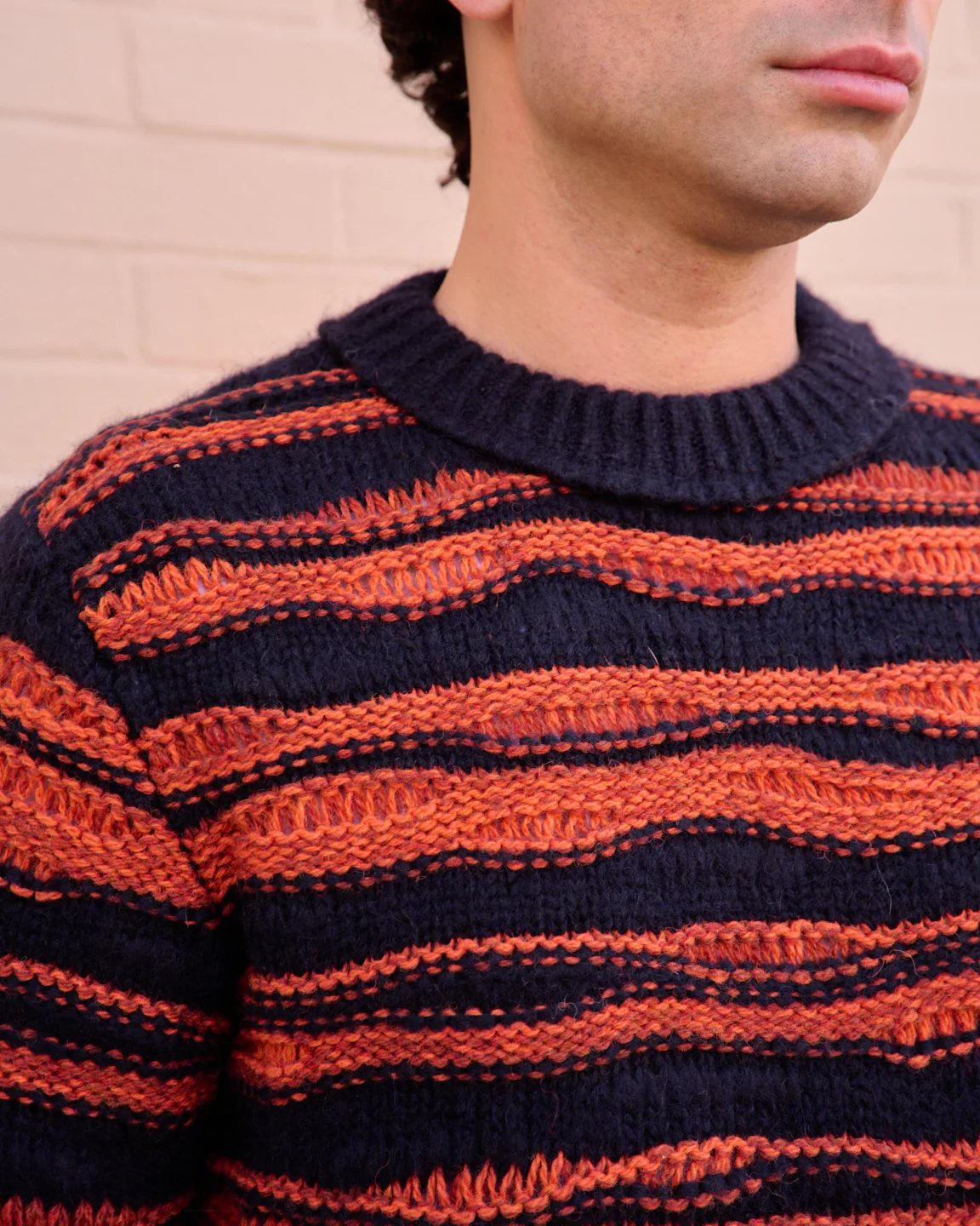 Cueva x Doppiaa FW24 Collaboration Round Neck Black Orange Stripe - Image 6