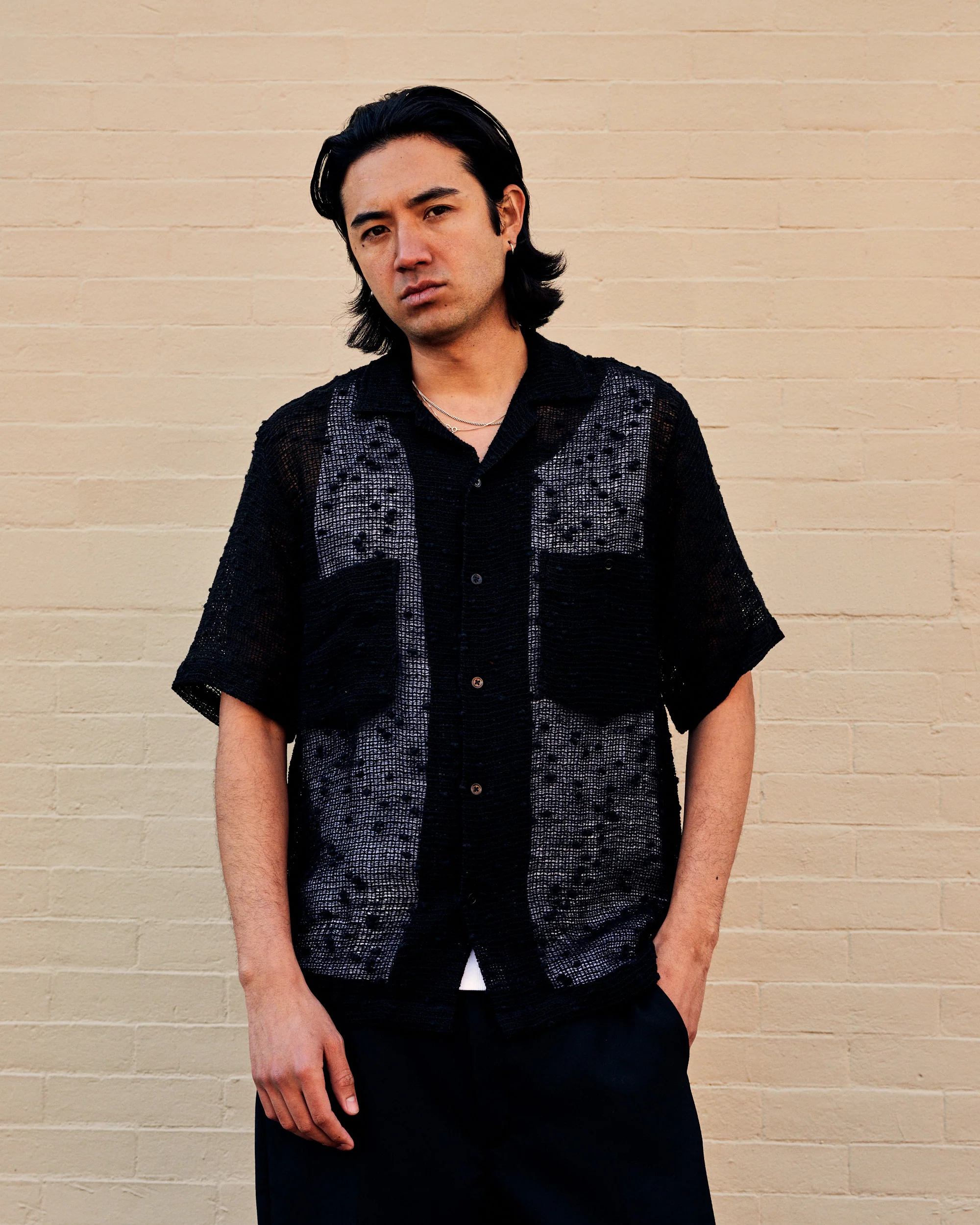 Dexter Black Mesh Short Sleeve Shirt - Image 3