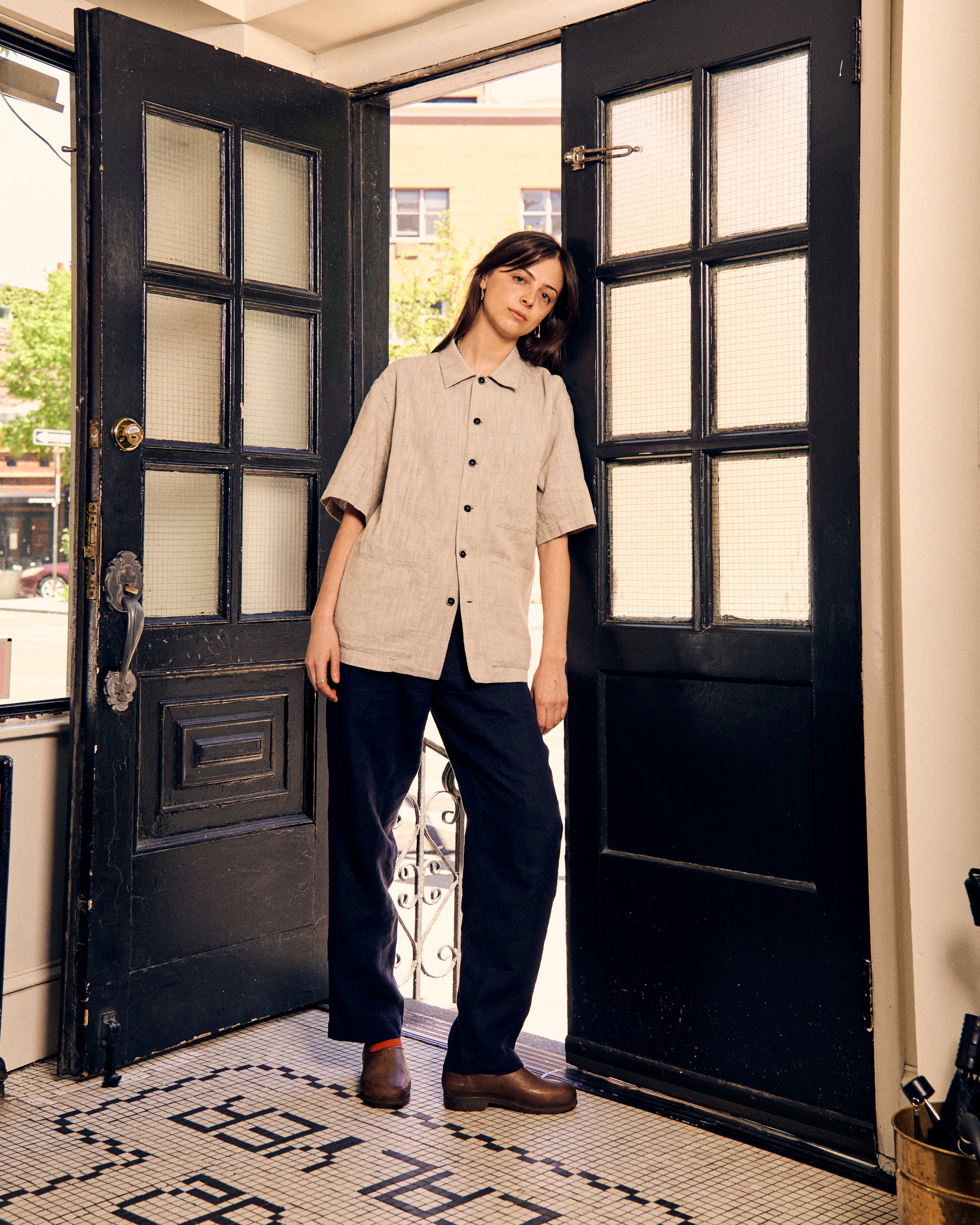 Donde Short Sleeve Pocket Shirt Sky Cotton Linen - Image 3