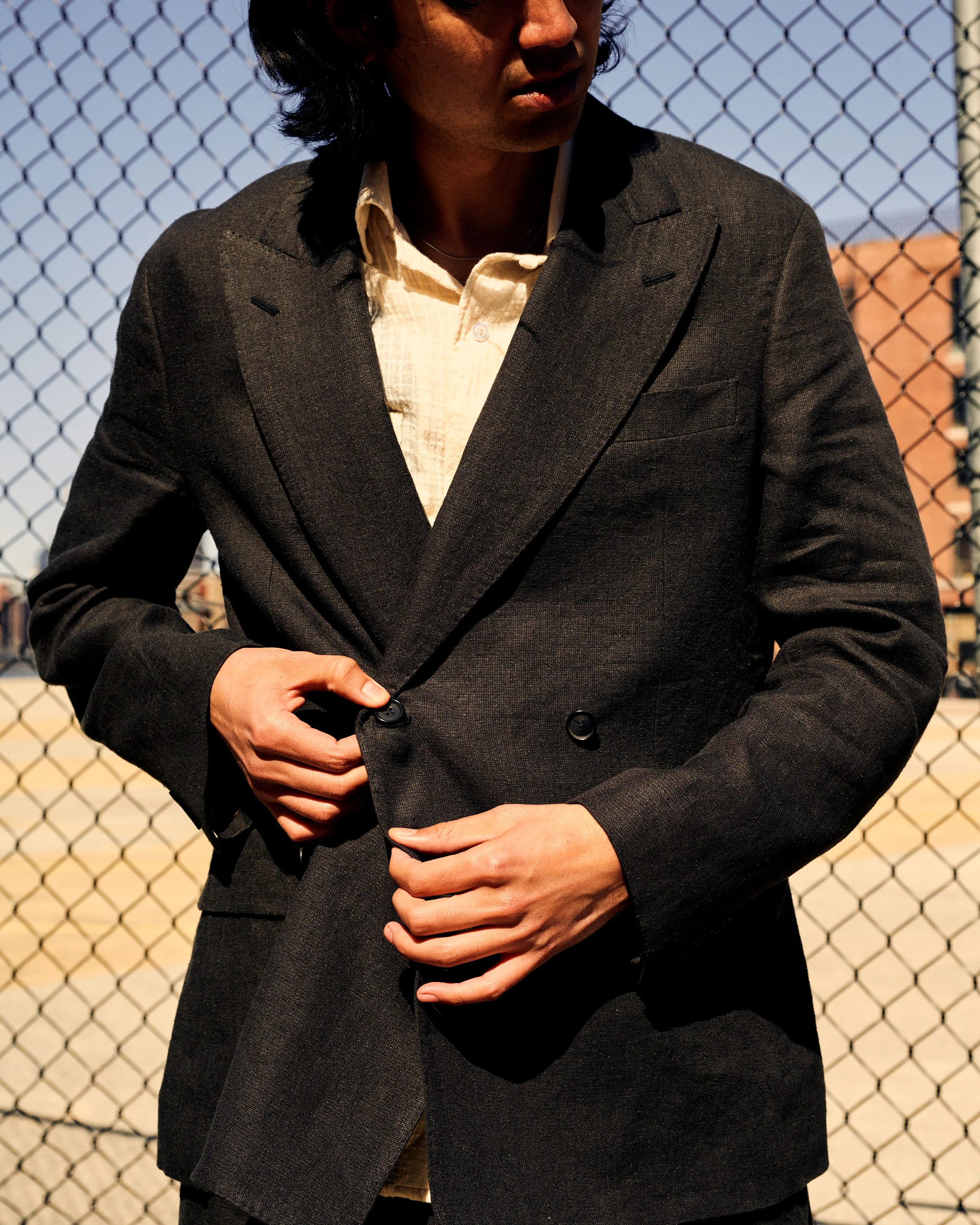 Double Breasted Blazer Ink Black Linen Silk - Image 5