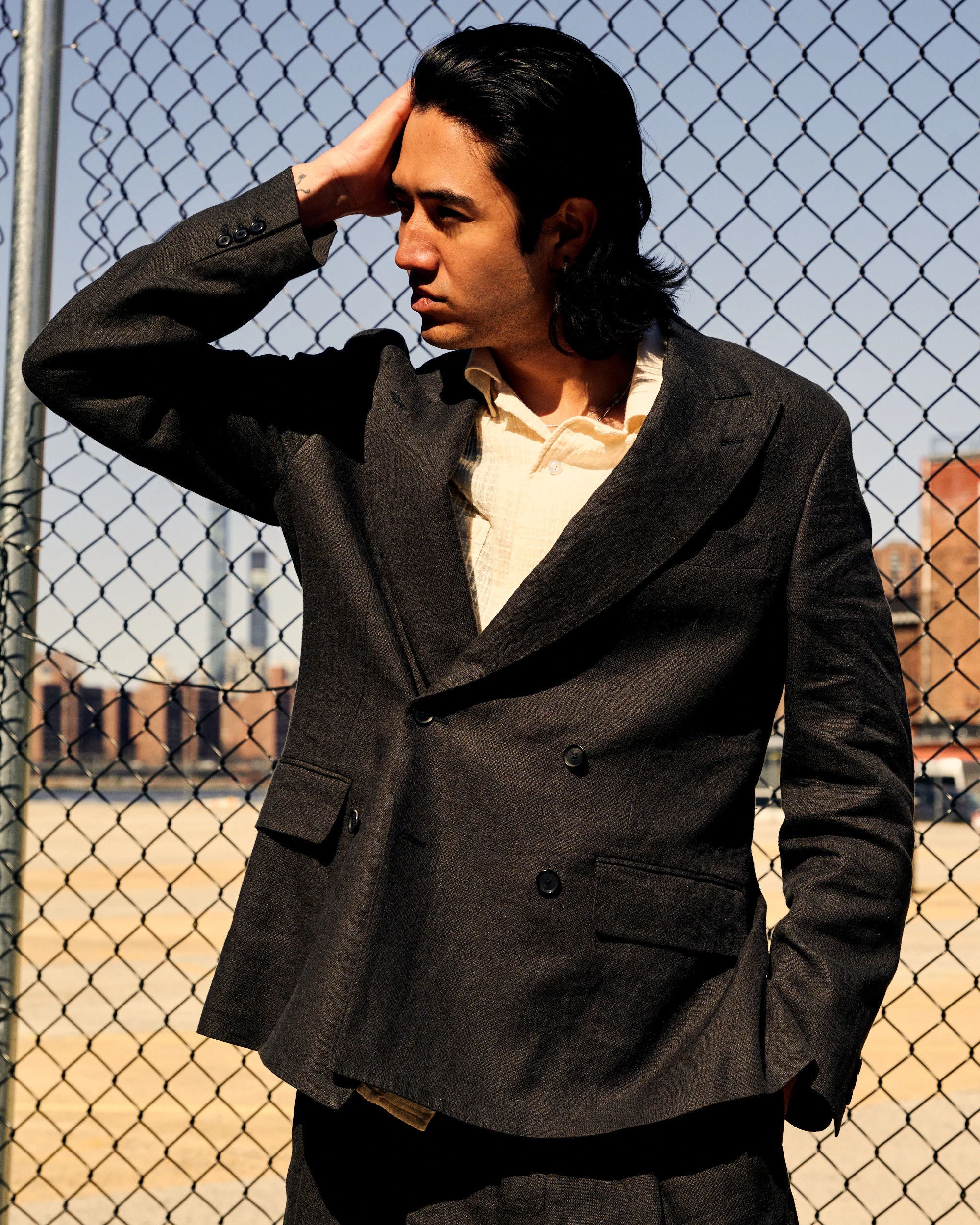 Double Breasted Blazer Ink Black Linen Silk - Image 7