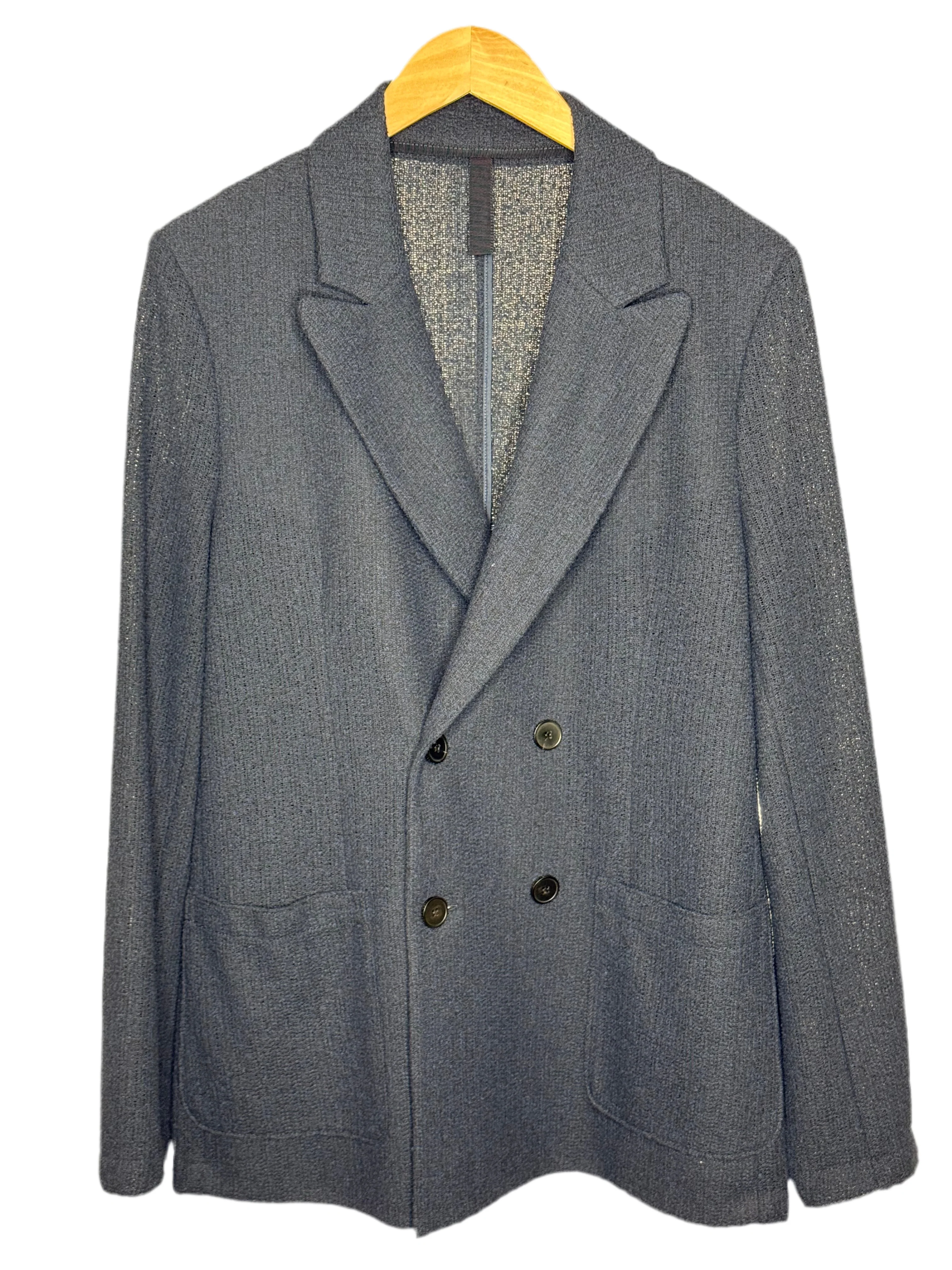 Double Breasted Peak Lapel Blazer Bicolour Frise Blue Black