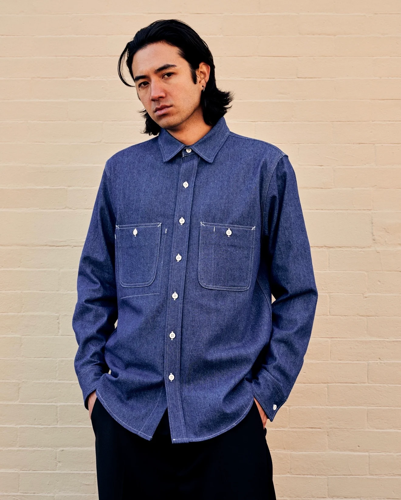 Double Washed 8oz Denim 3-Pocket Work Shirt - Image 3
