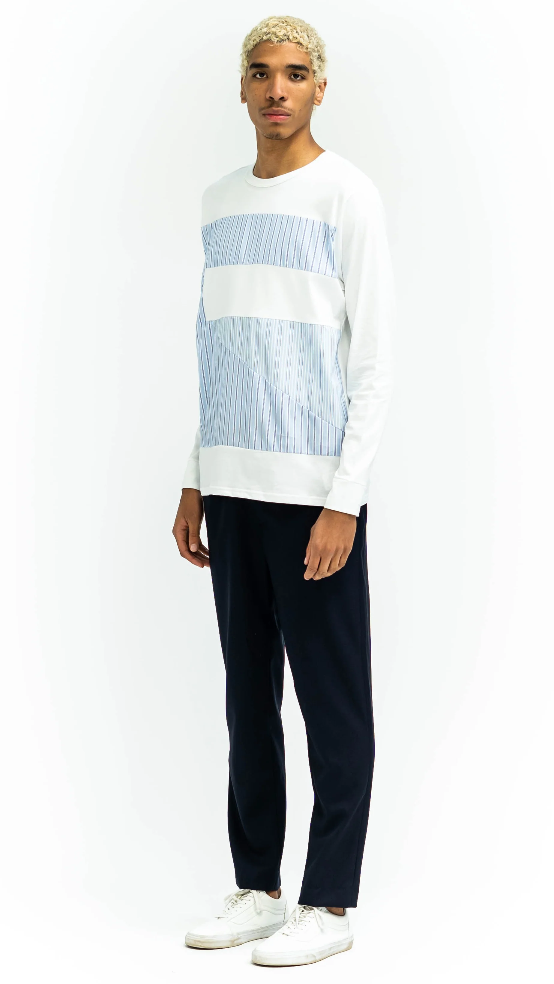Long Sleeve T-Shirt Front Woven Patches White Cotton - Image 3