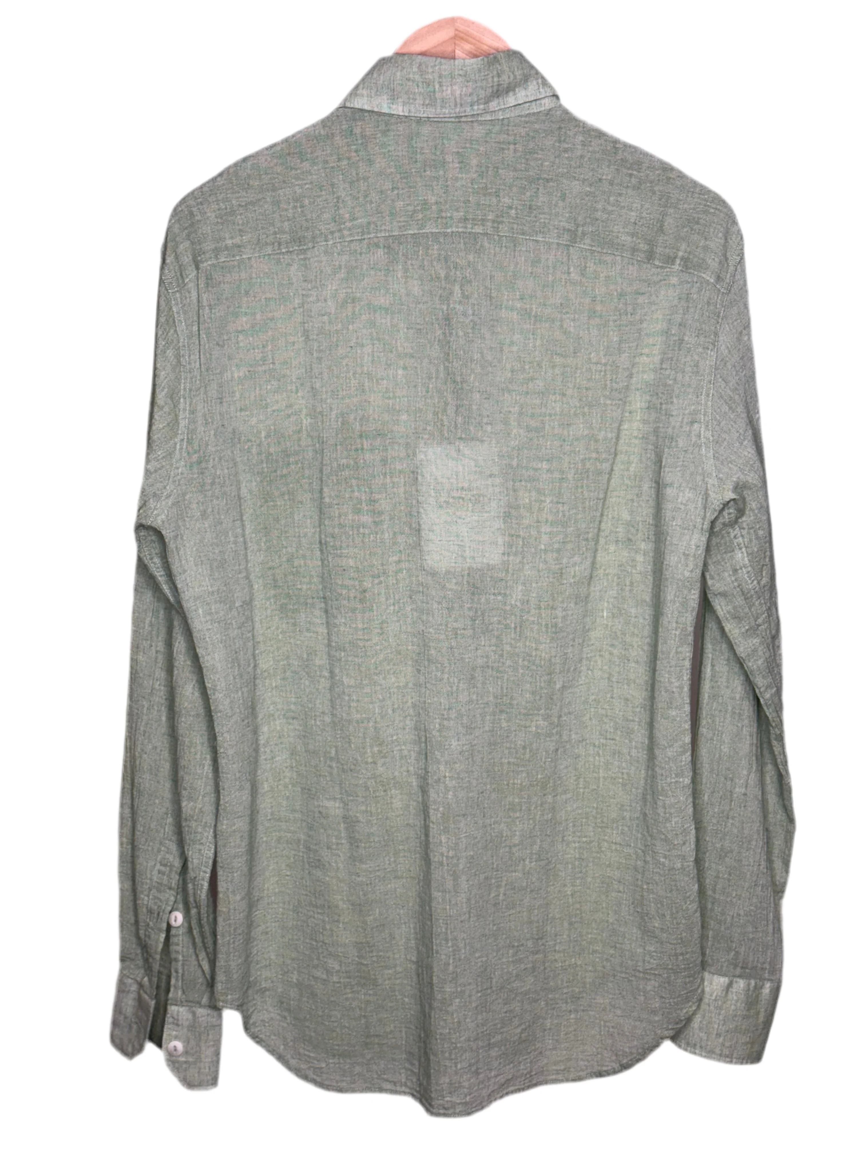 One Pocket Shirt Green Cotton Linen - Image 2