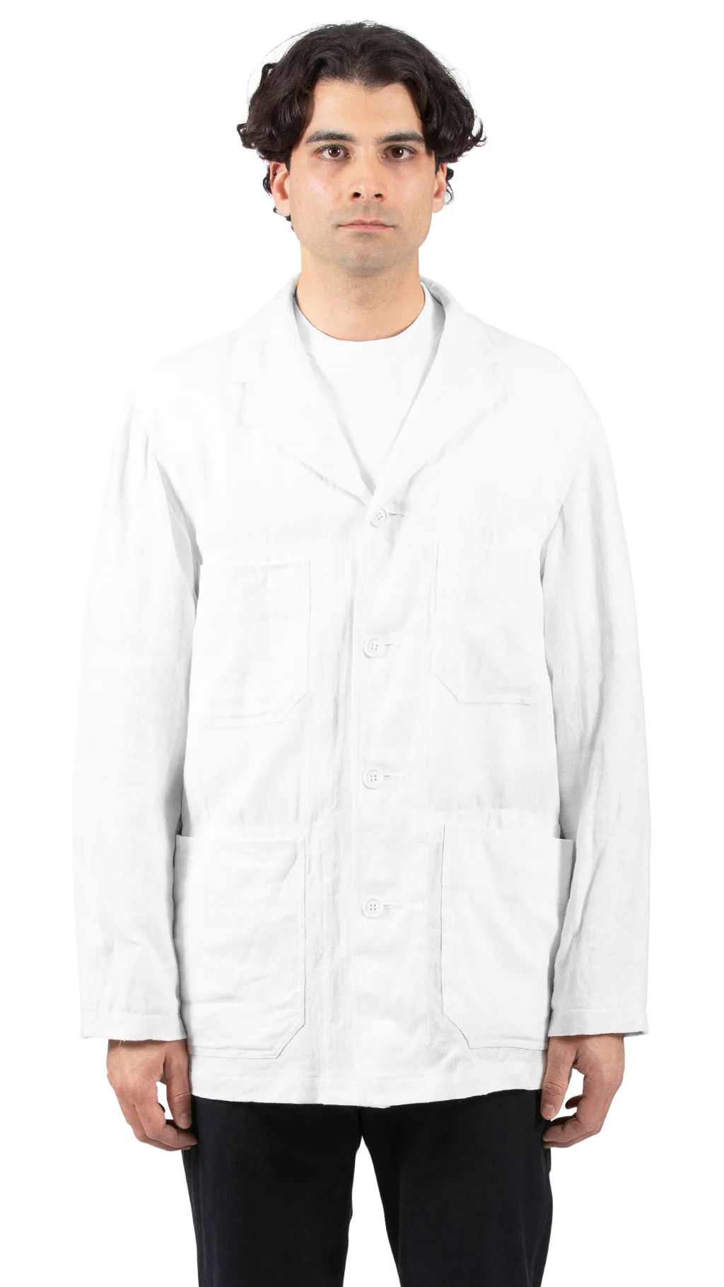 Patchwork Coverall Jacket Off-White Linen Blend - Image 3