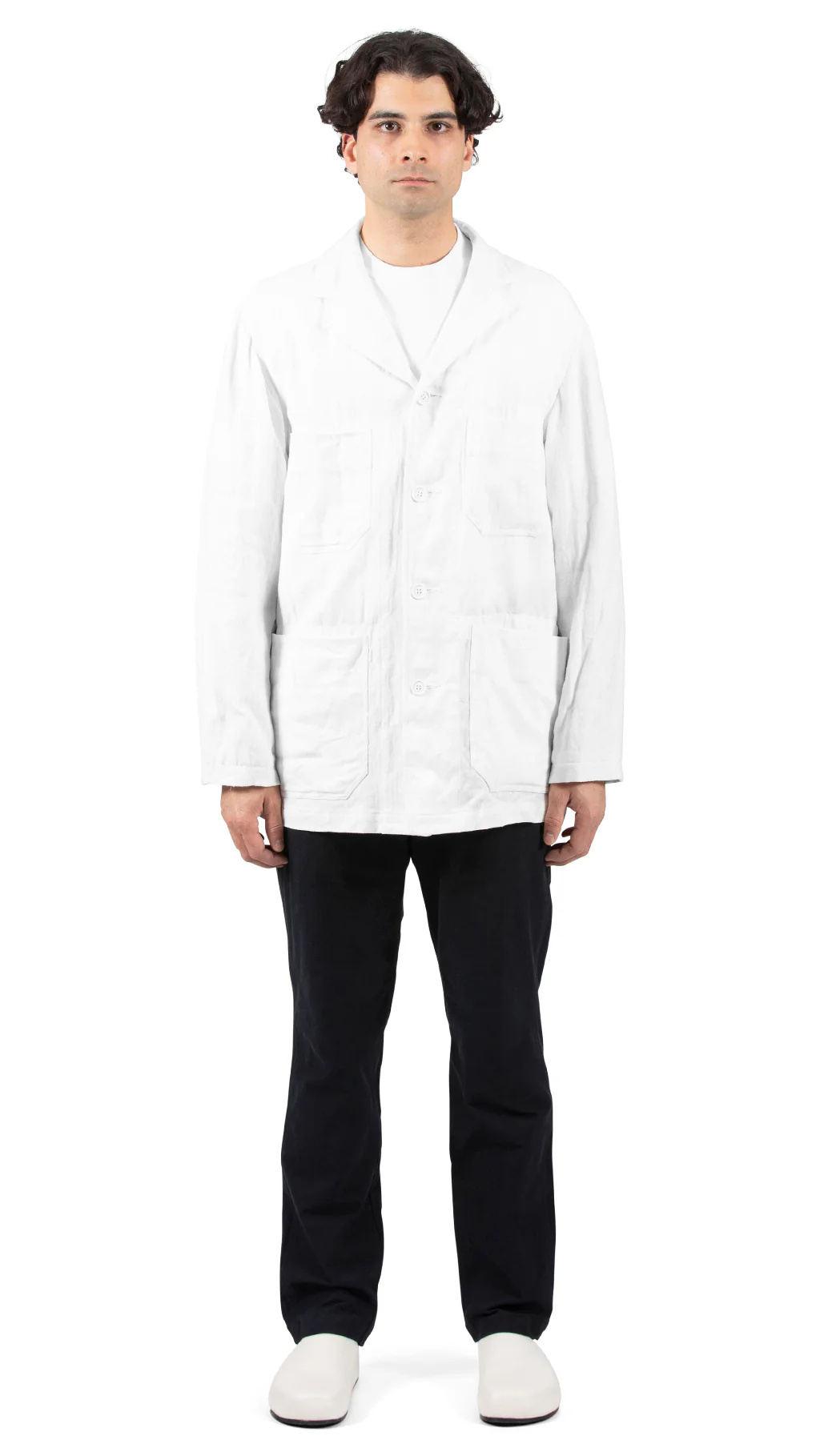 Patchwork Coverall Jacket Off-White Linen Blend - Image 4