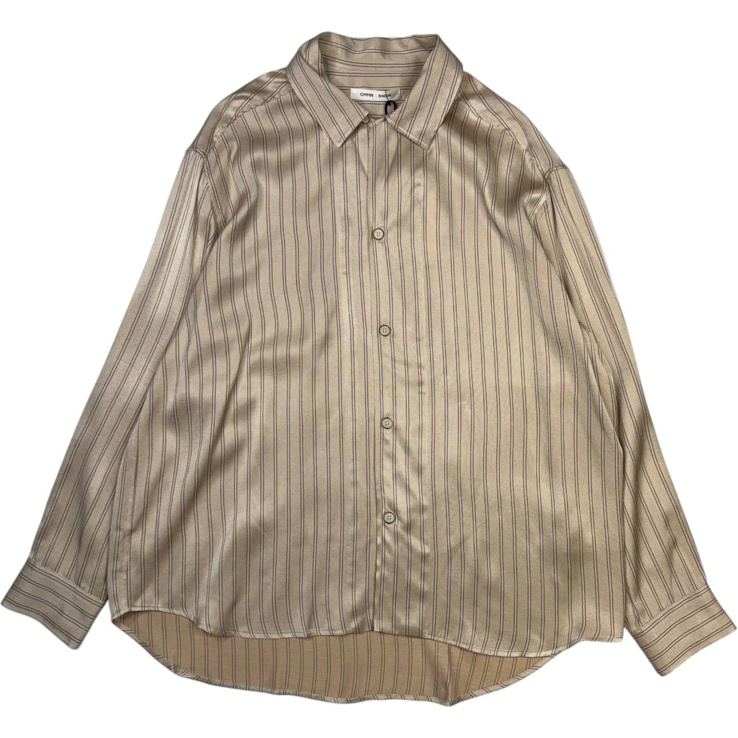 Rhodes Long Sleeve Open Collar Beige Stripe