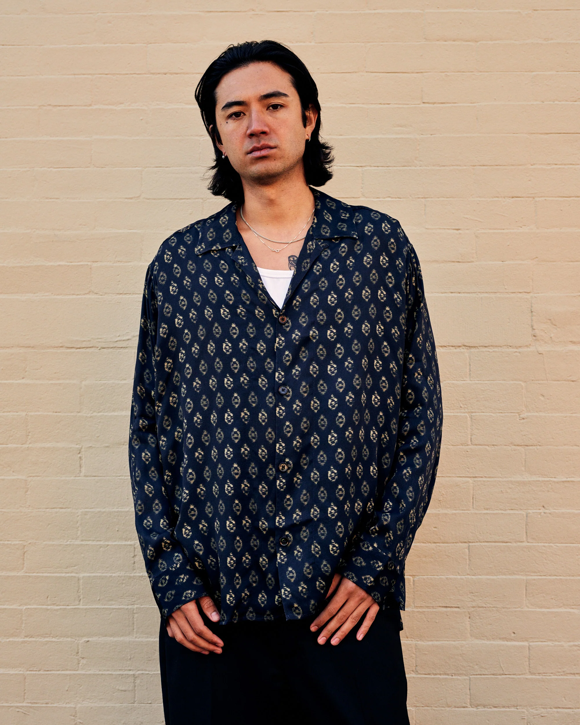 Rhodes Long Sleeve Open Collar Navy