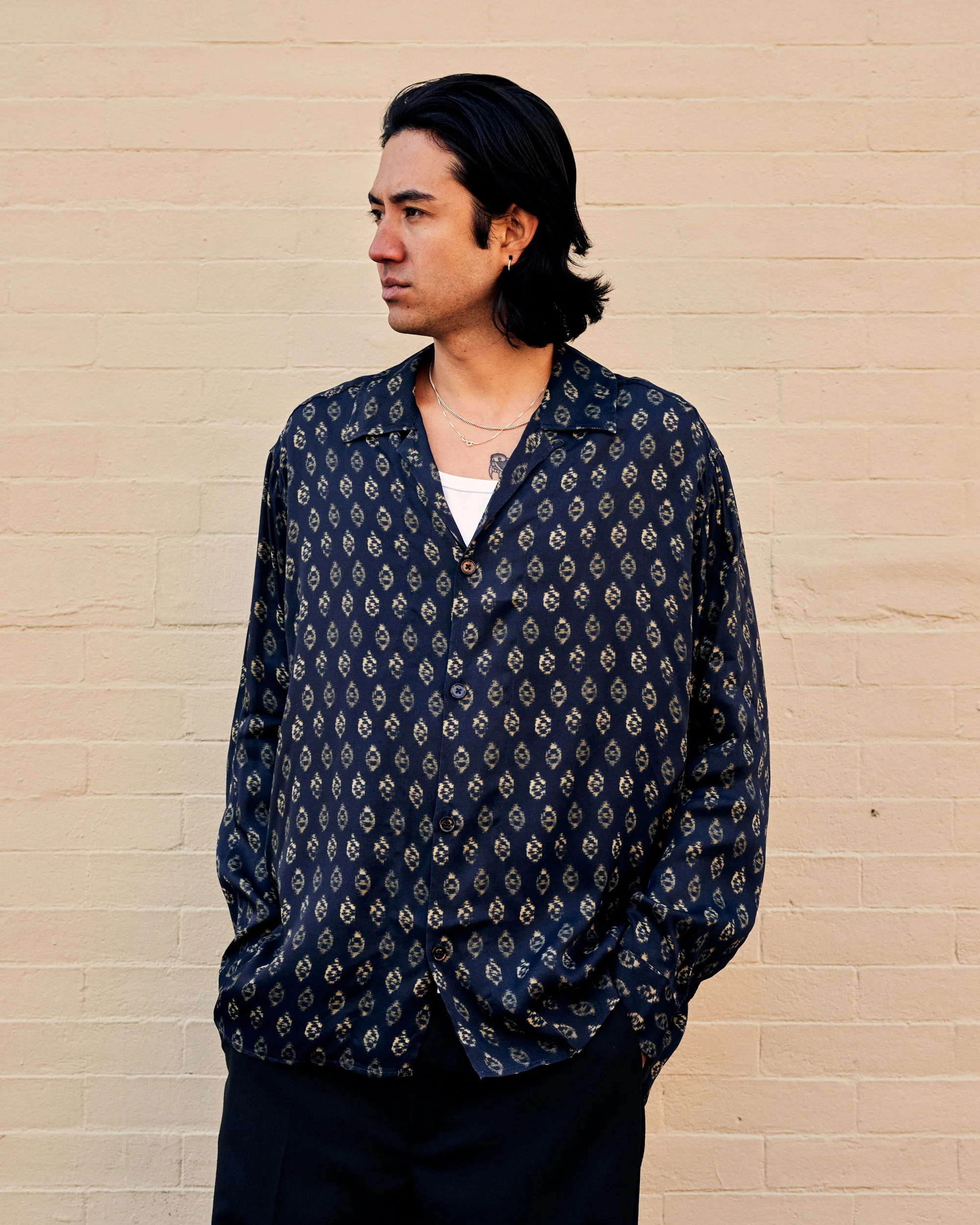 Rhodes Long Sleeve Open Collar Navy - Image 4
