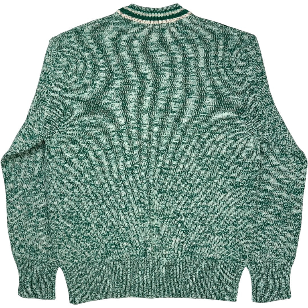 Round Neck Cotton Knit Sweater Green White - Image 4