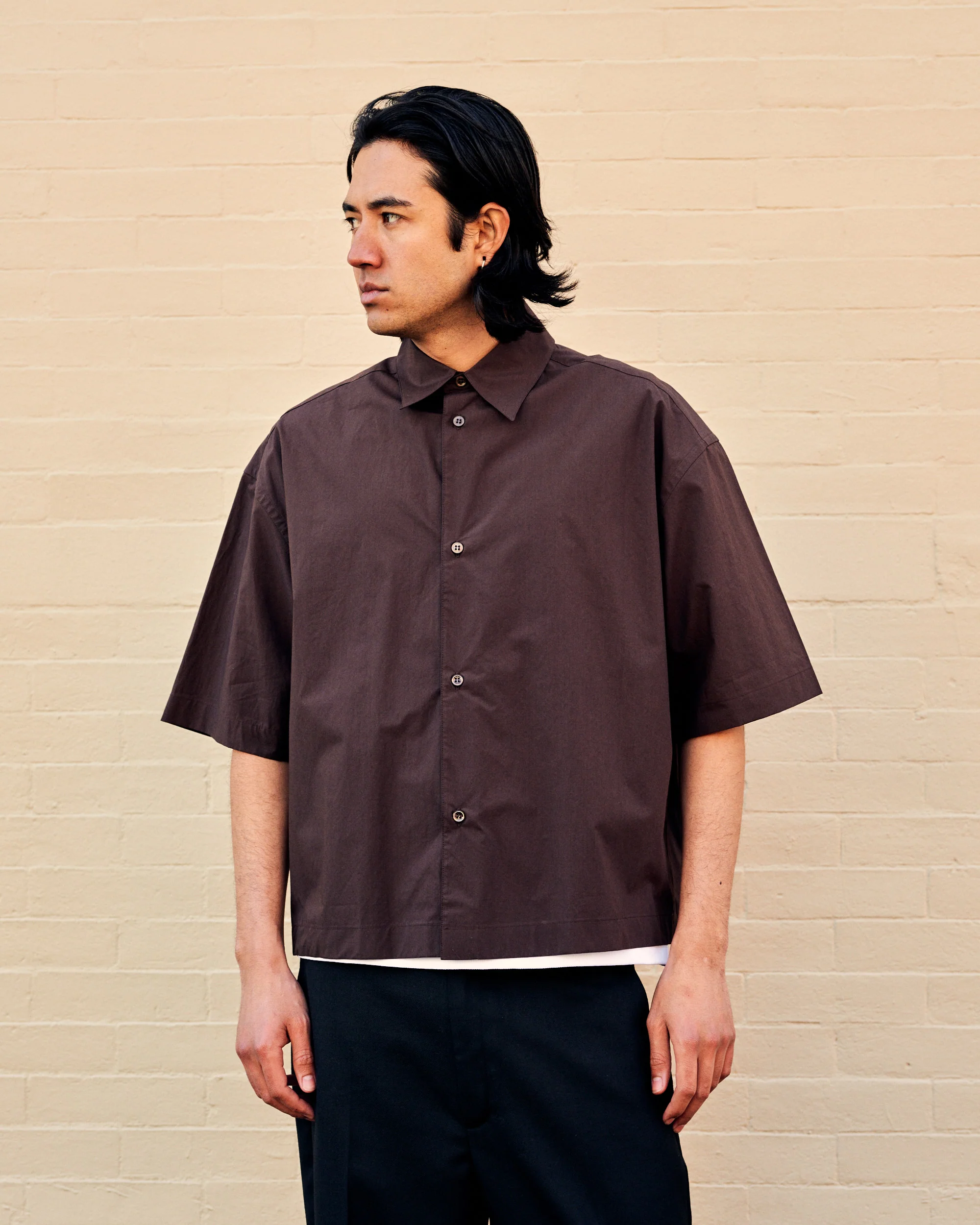 Sanko Shirt Paper Poplin Cocoa