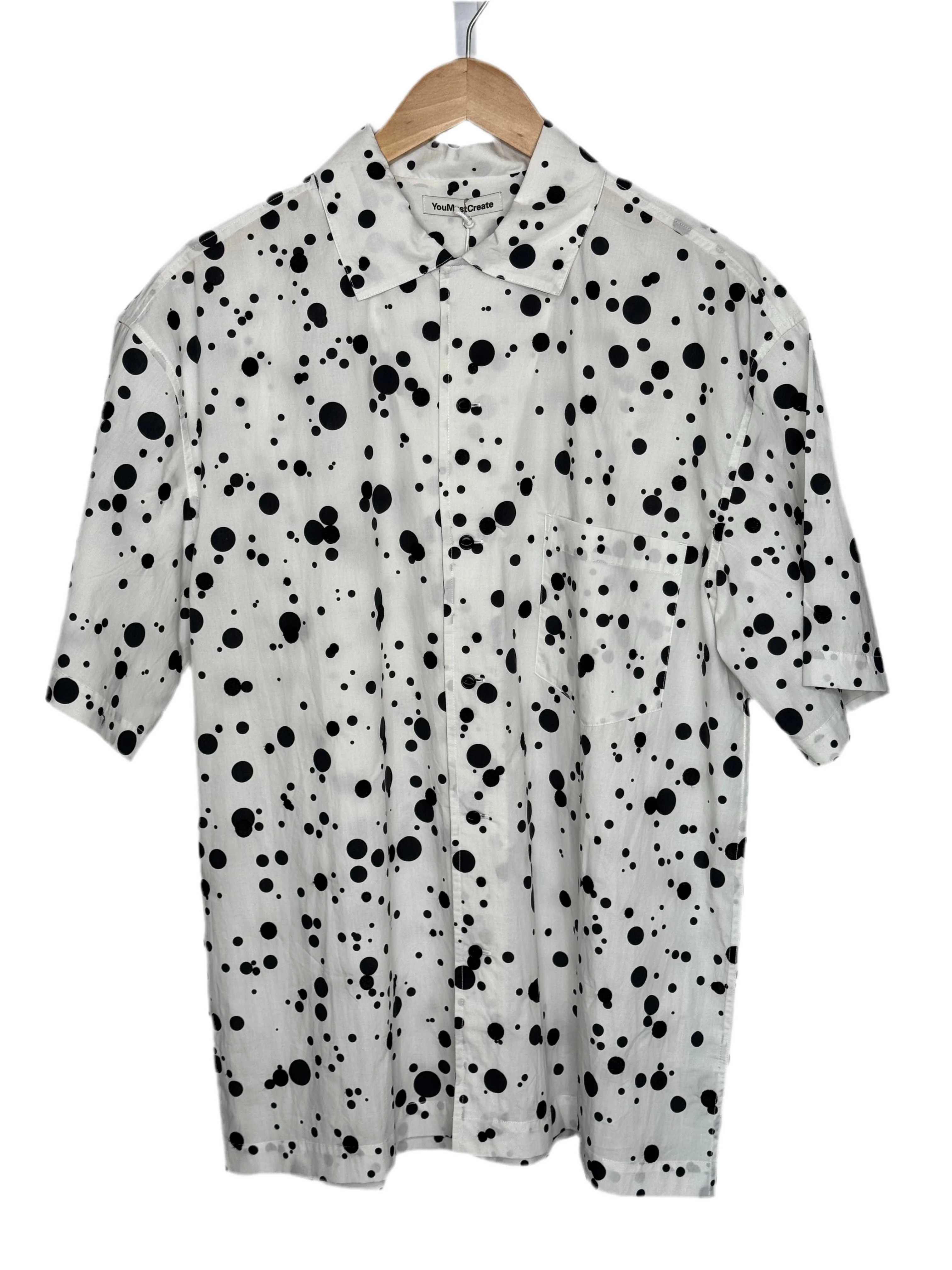 Sidri White Short Sleeve Shirt Black Embroidery Dots - Image 2