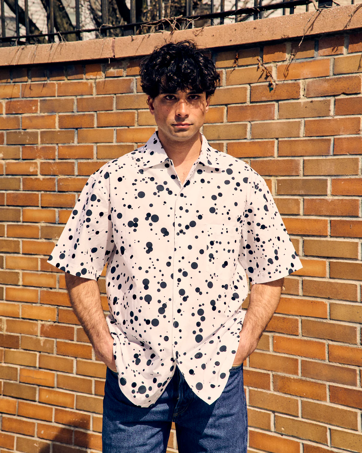 Sidri White Short Sleeve Shirt Black Embroidery Dots - Image 3