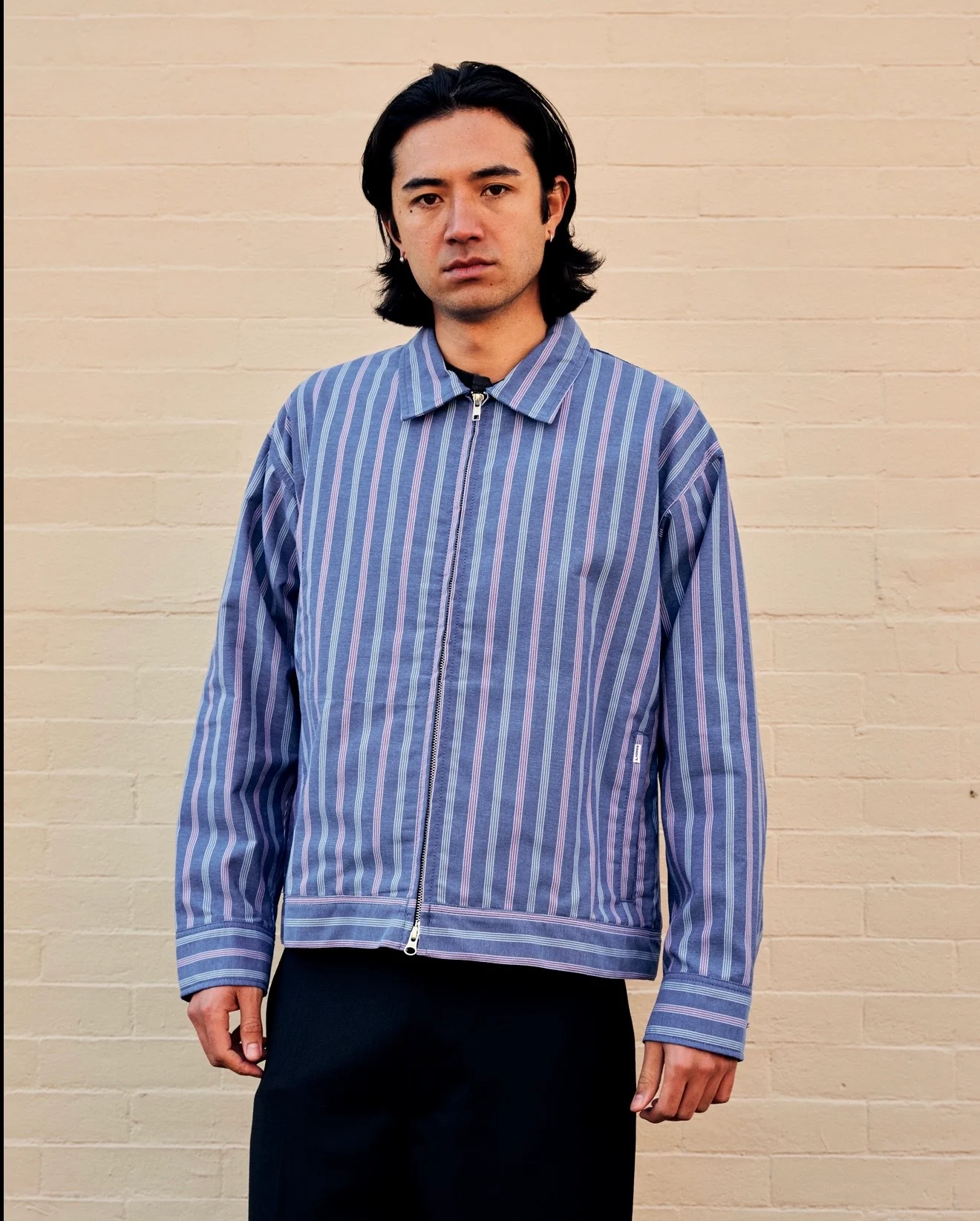 Station Jacket Blue Cotton Stripe Jacquard Oxford Cloth - Image 4