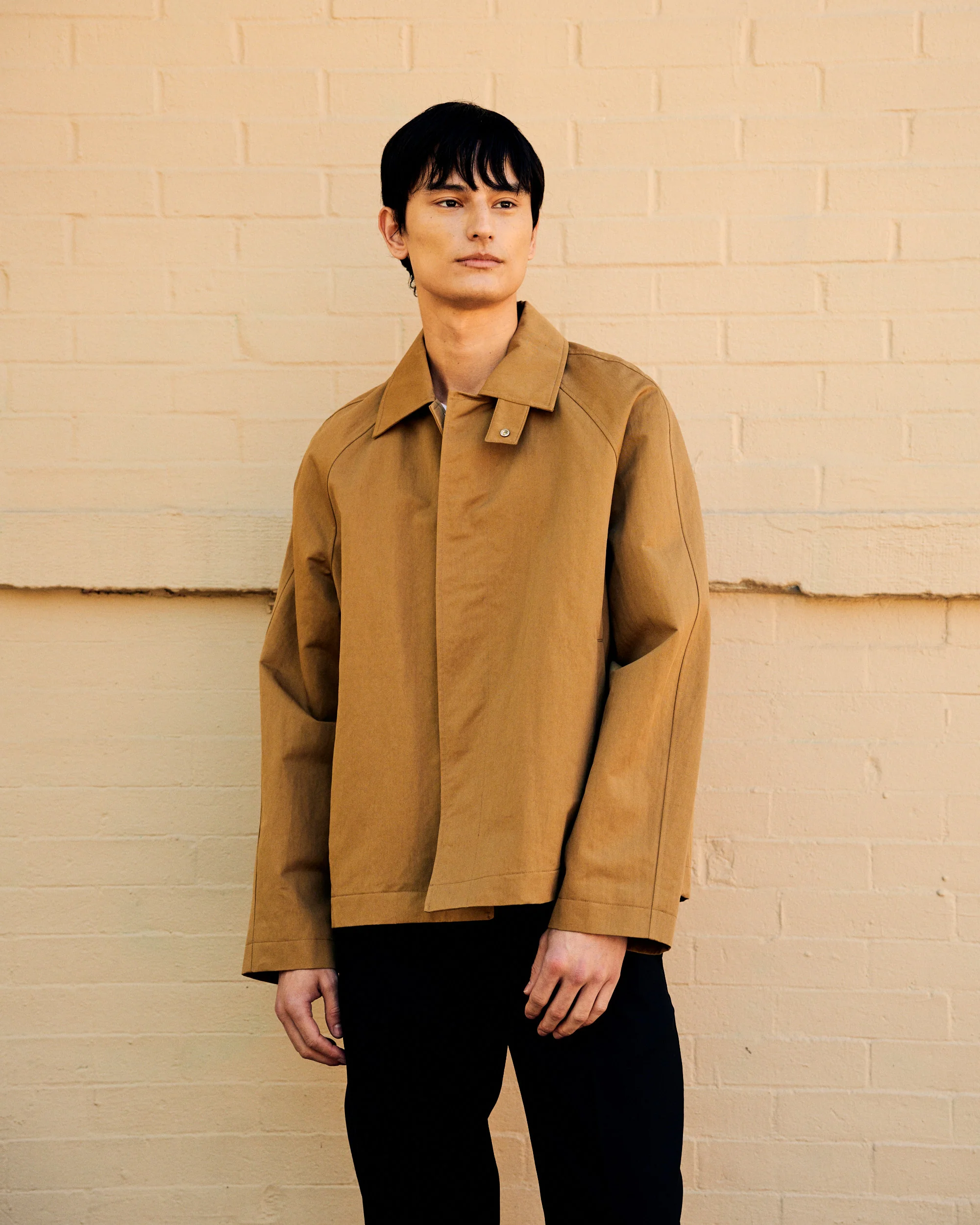 Short Raglan Coat Dark Sand - Image 4