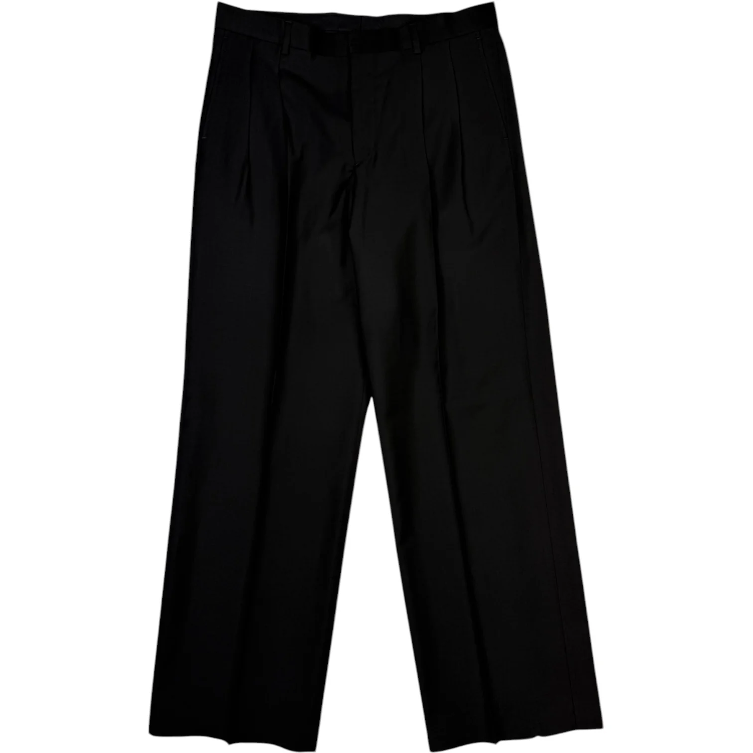 Wide Pleated Trouser Tropical Wool Black Trousers
