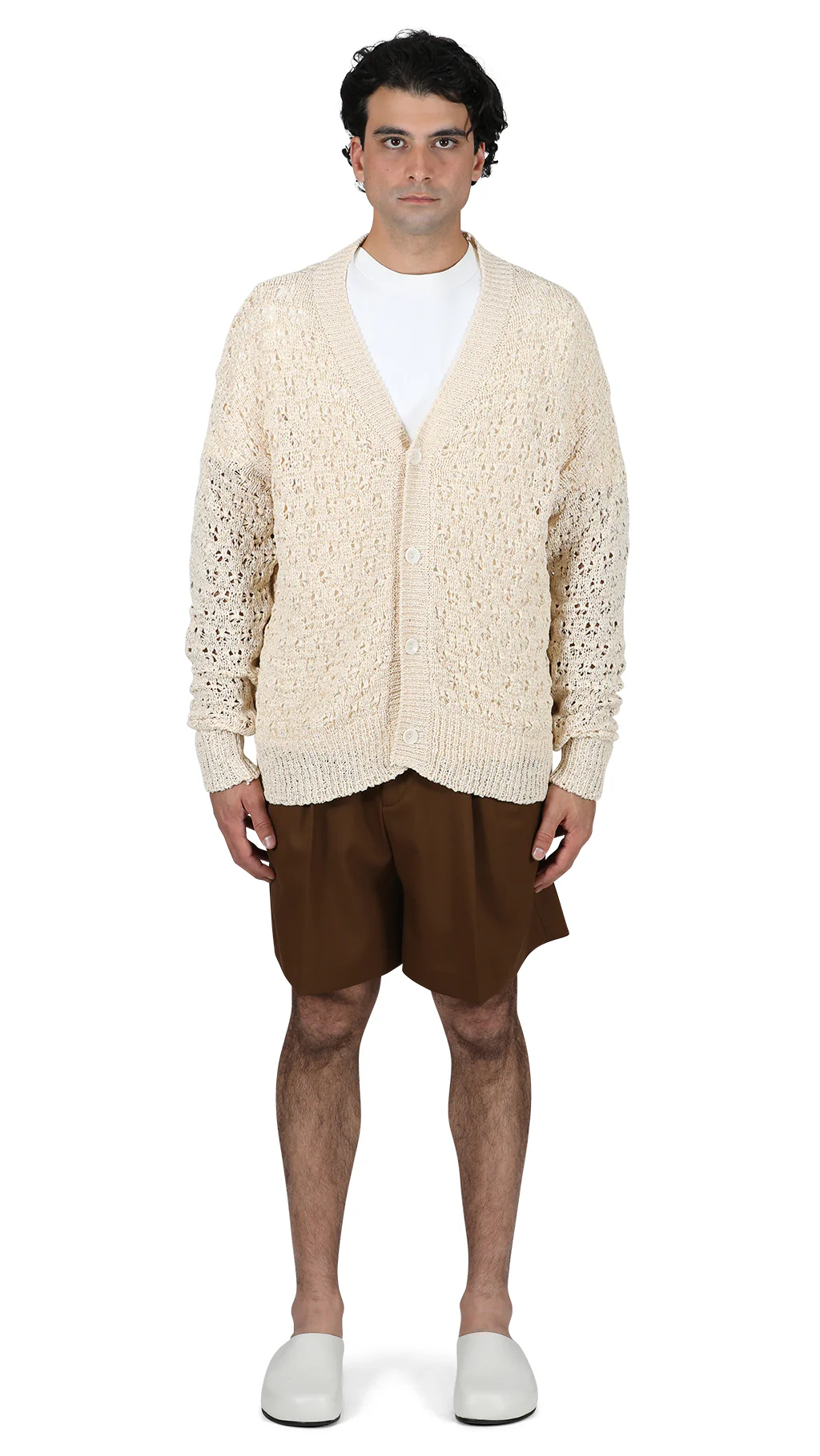 Sustainable Cotton Blend Knit Cardigan Ecru - Image 3