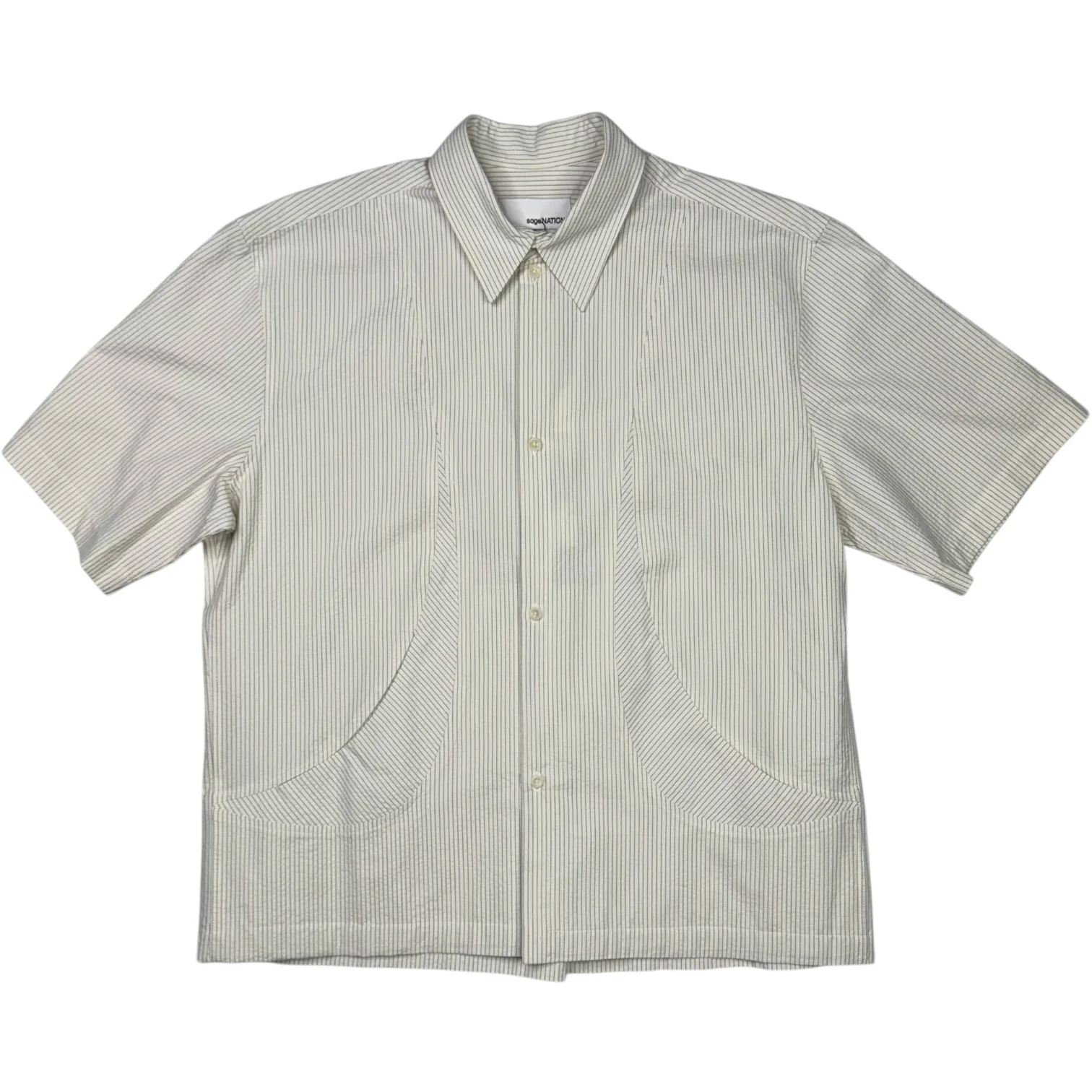 Takeshi Shirt Cotton Seersucker Ivory Stripe