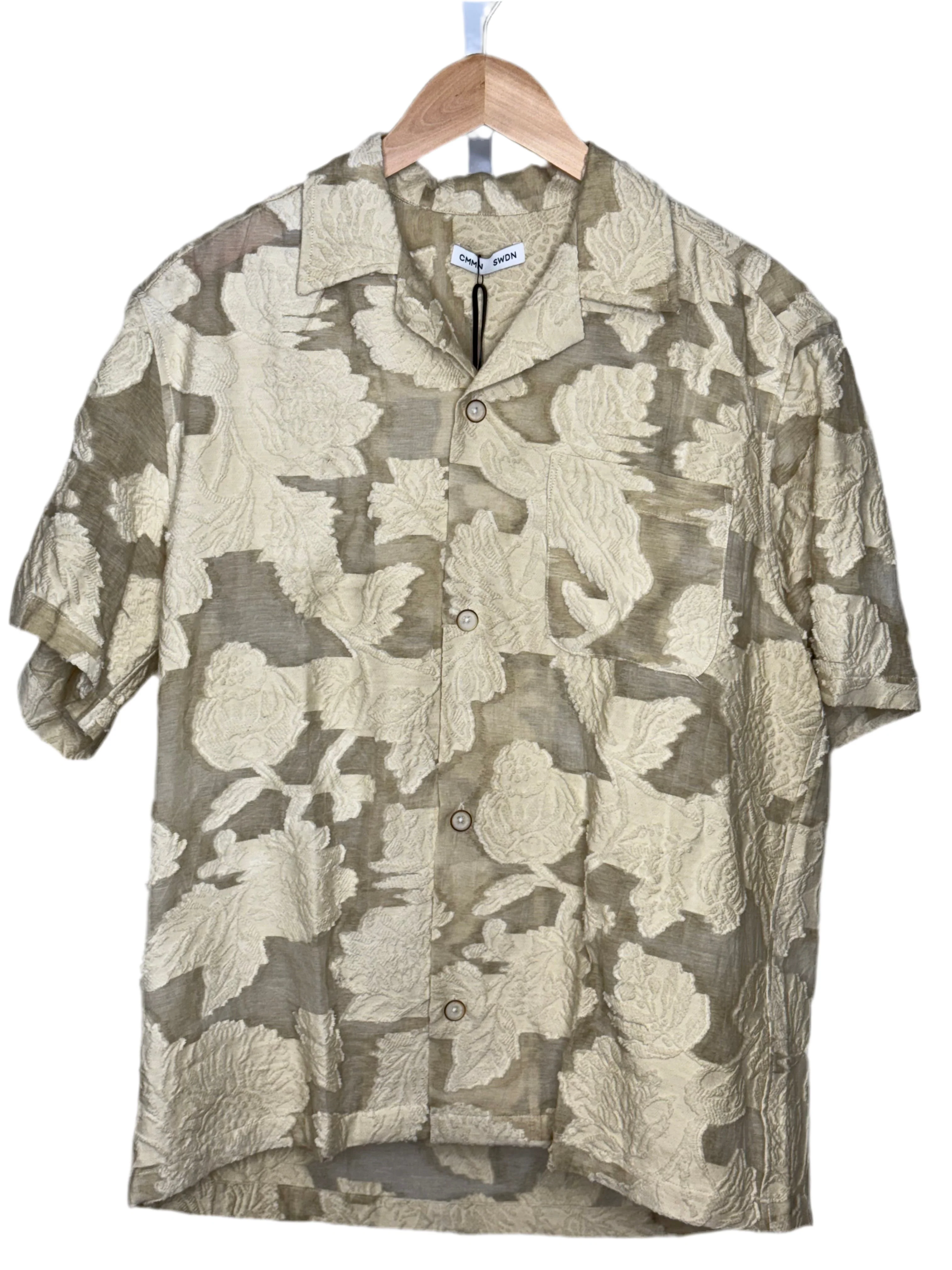 Ture Short Sleeve Camp Shirt Beige Floral Burnout - Image 2