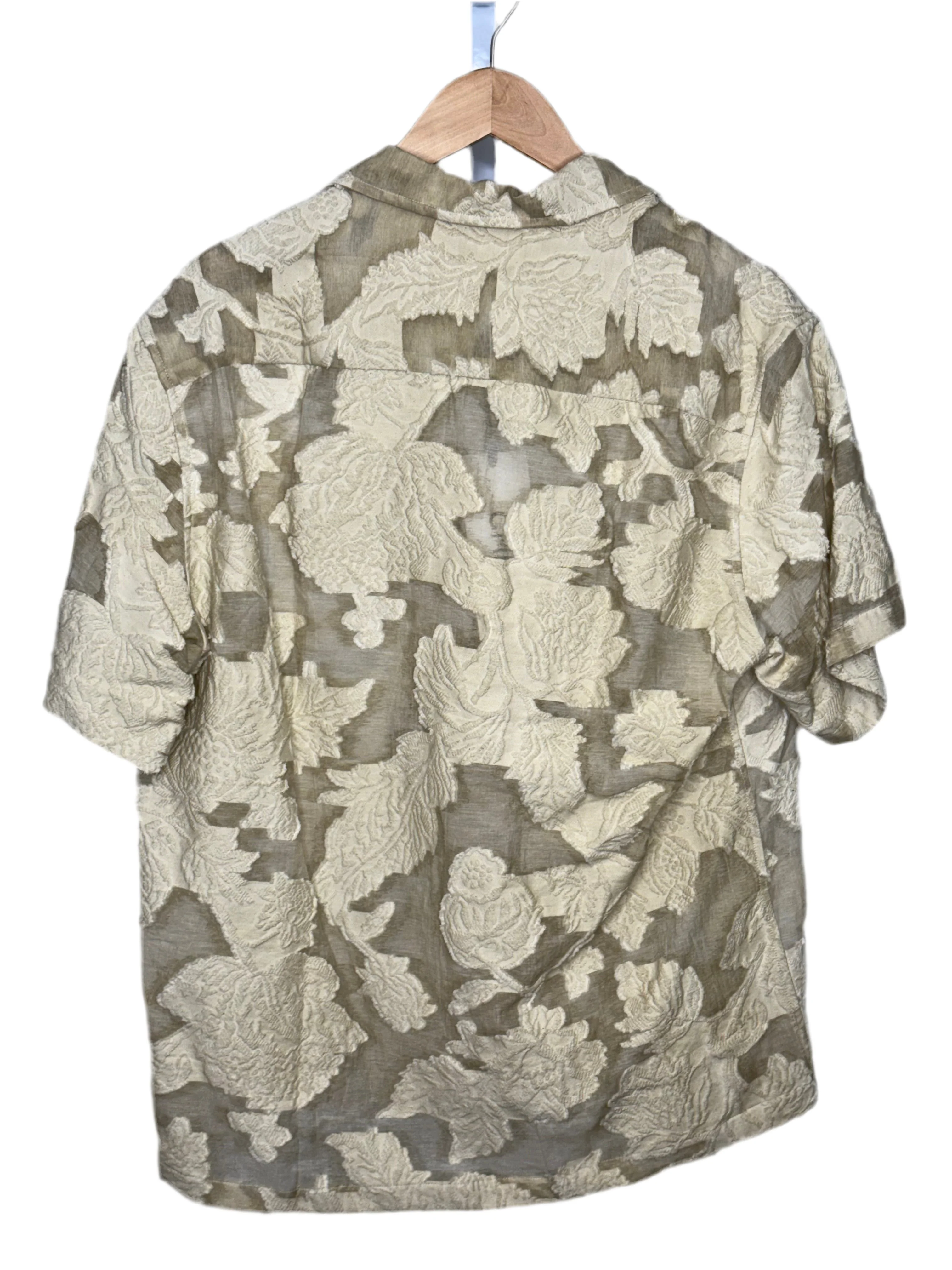 Ture Short Sleeve Camp Shirt Beige Floral Burnout - Image 3