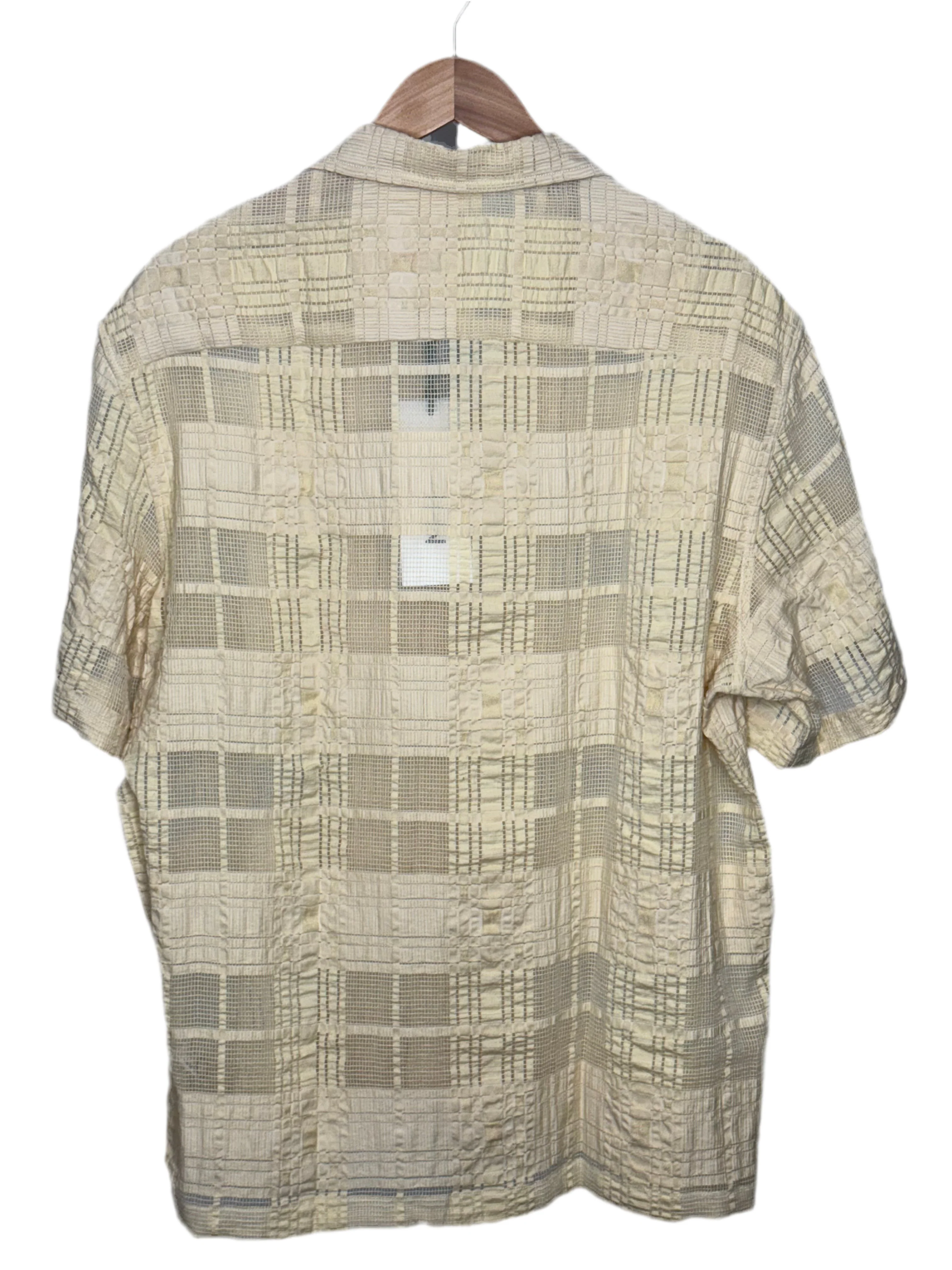 Ture Short Sleeve Camp Shirt Beige Sheer Check - Image 2