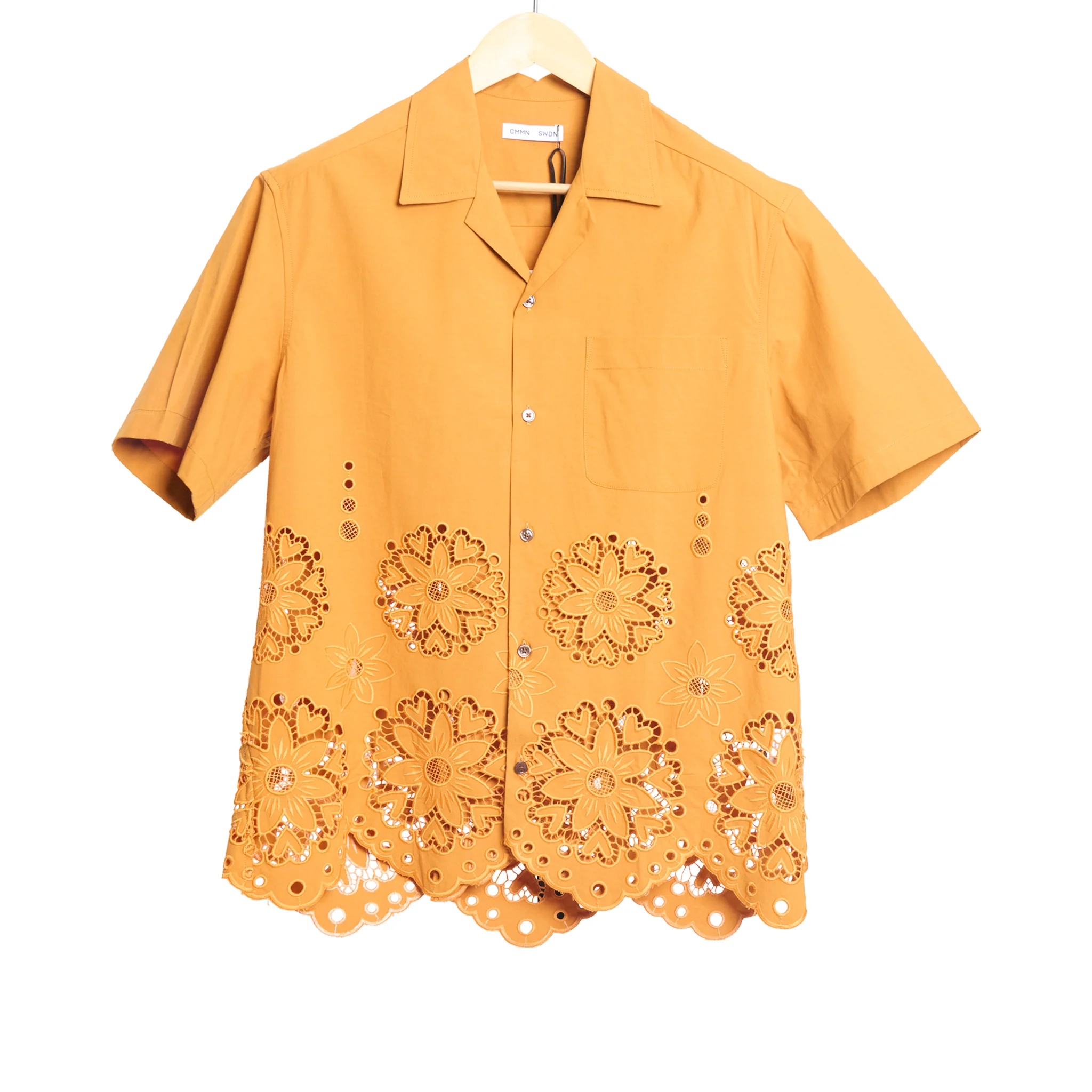 Ture Short Sleeve Shirt Embroidered Hem Burnt Orange