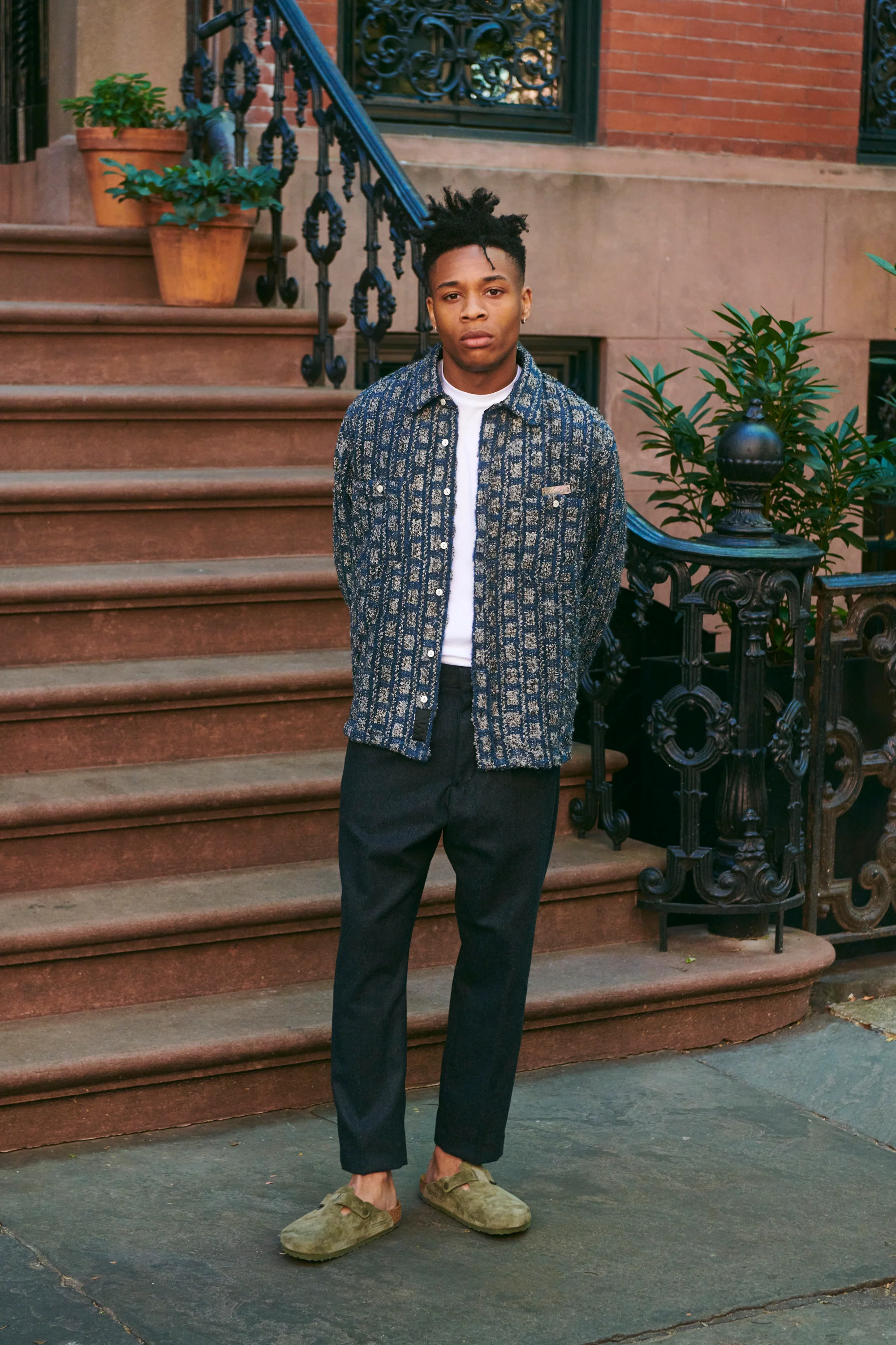 Plaid Tweed Work Shirt Navy - Image 3