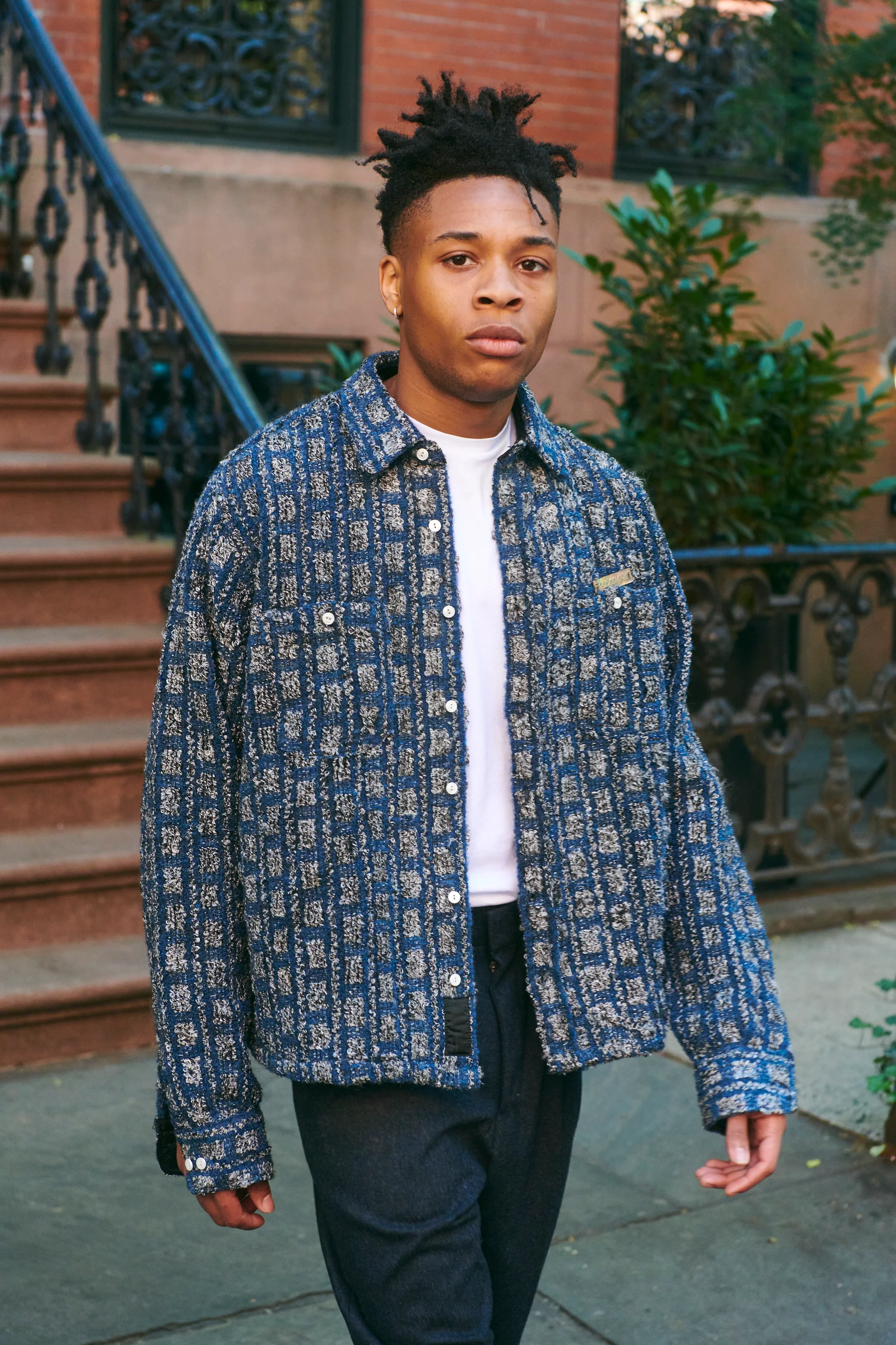 Plaid Tweed Work Shirt Navy - Image 4