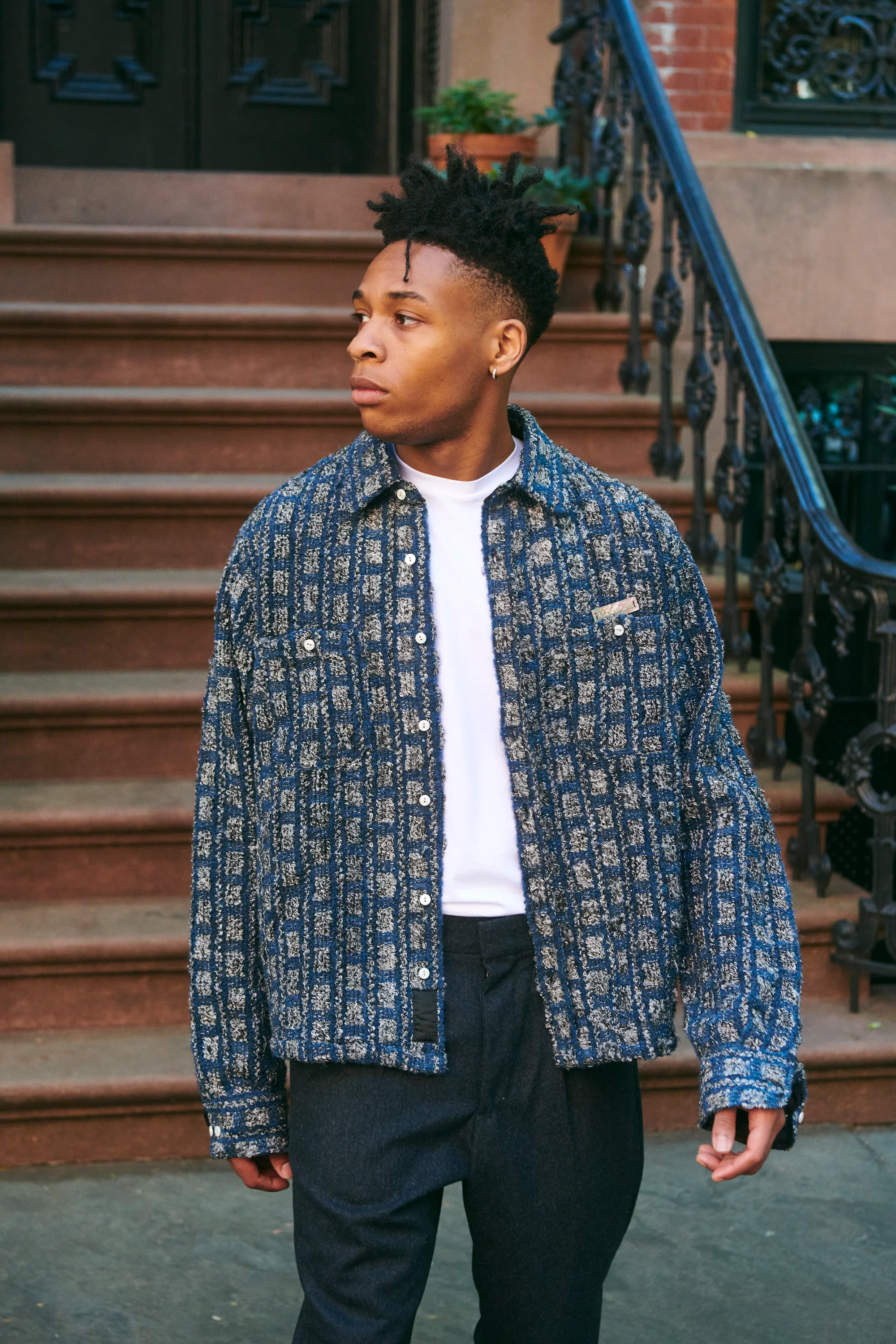 Plaid Tweed Work Shirt Navy - Image 5