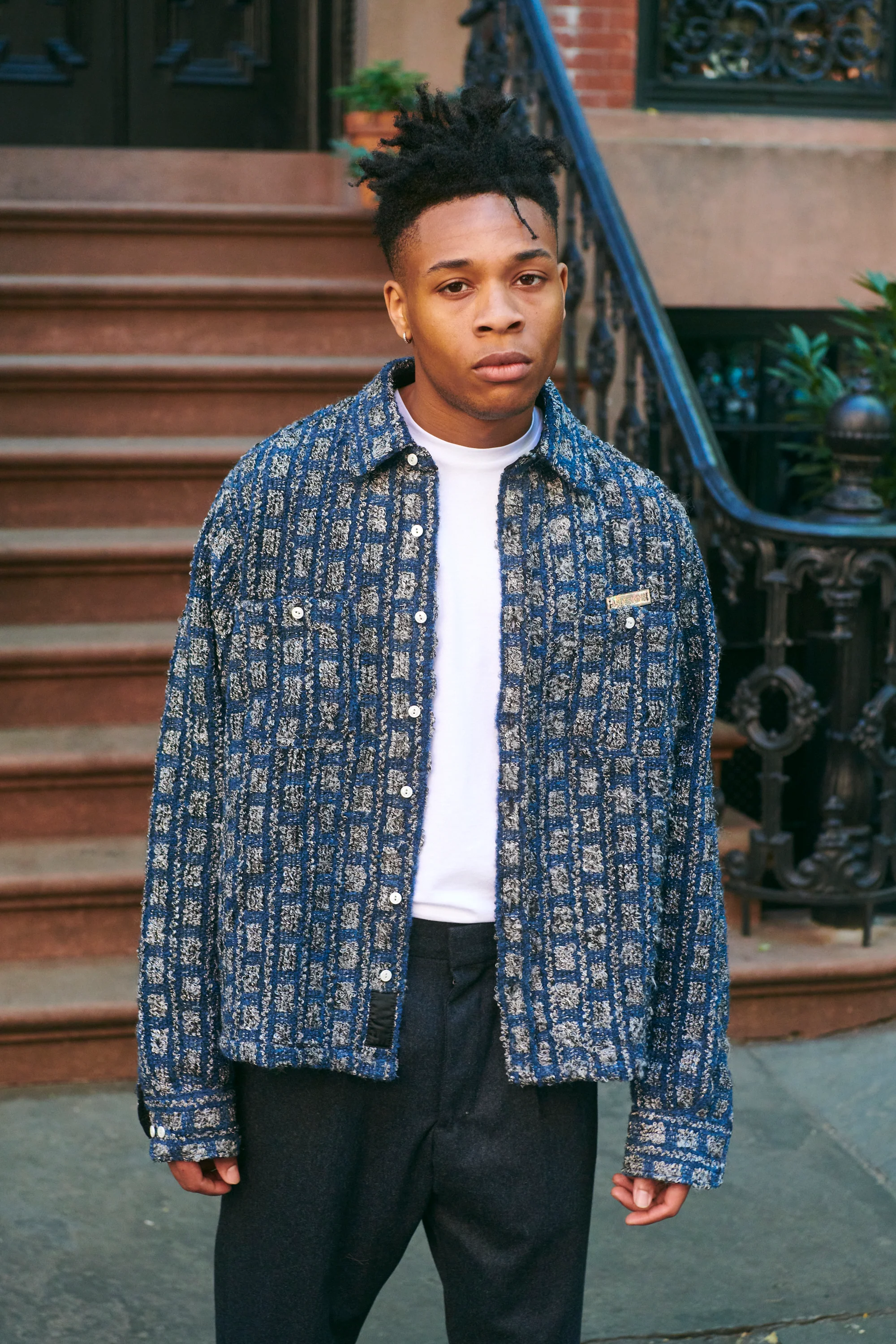 Plaid Tweed Work Shirt Navy - Image 6