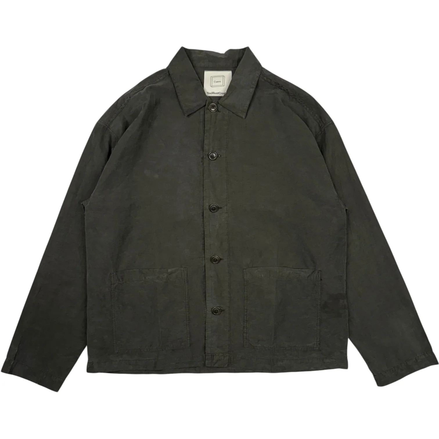 Garment Dyed PJ Overshirt Dark Olive Tencel Linen Cotton - Image 3